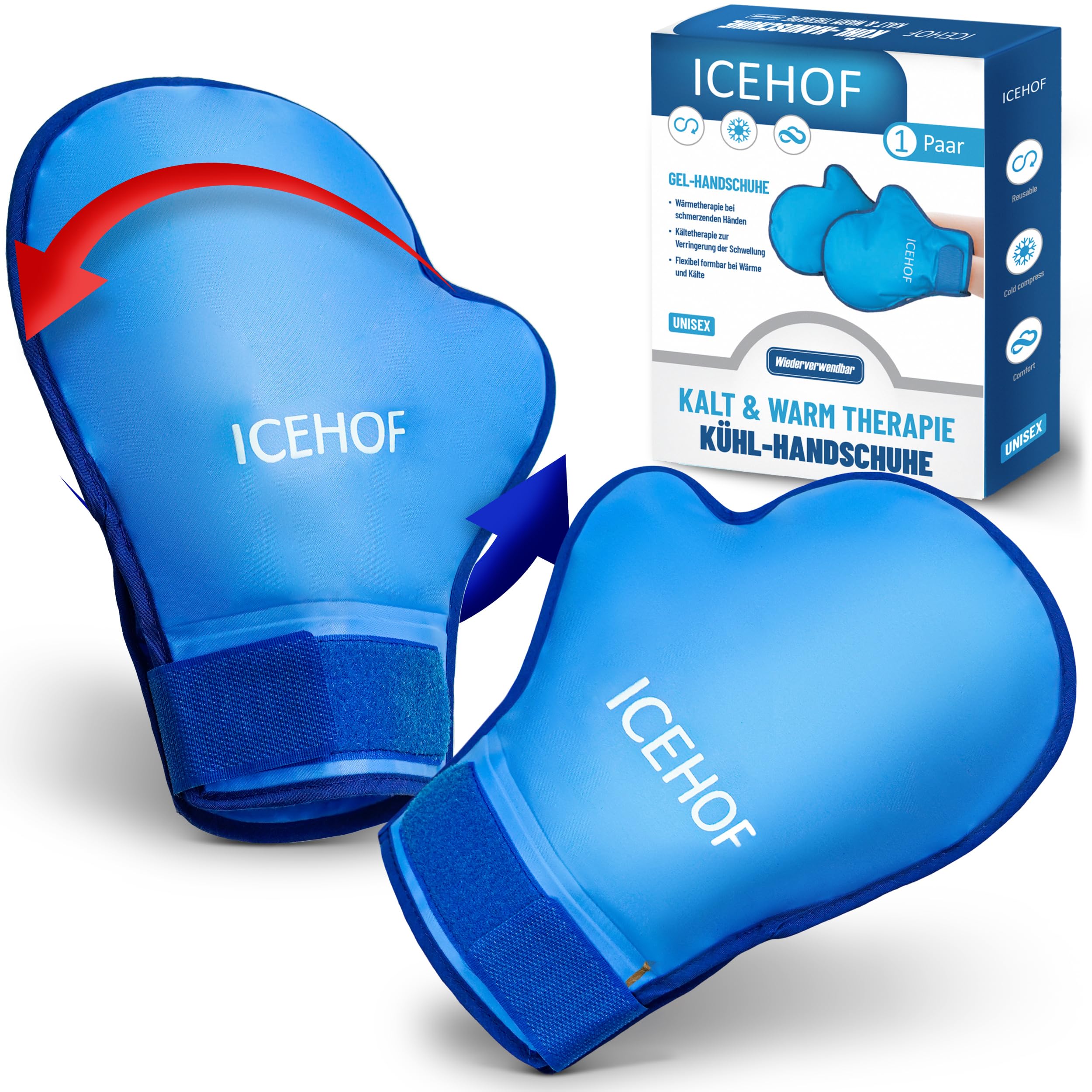 ICEHOF Guantes de refrigeración [2X] Tejido suave – Guantes refrescantes para manos/dedos para quimioterapia/reumatismo – Guantes de gel para el frío