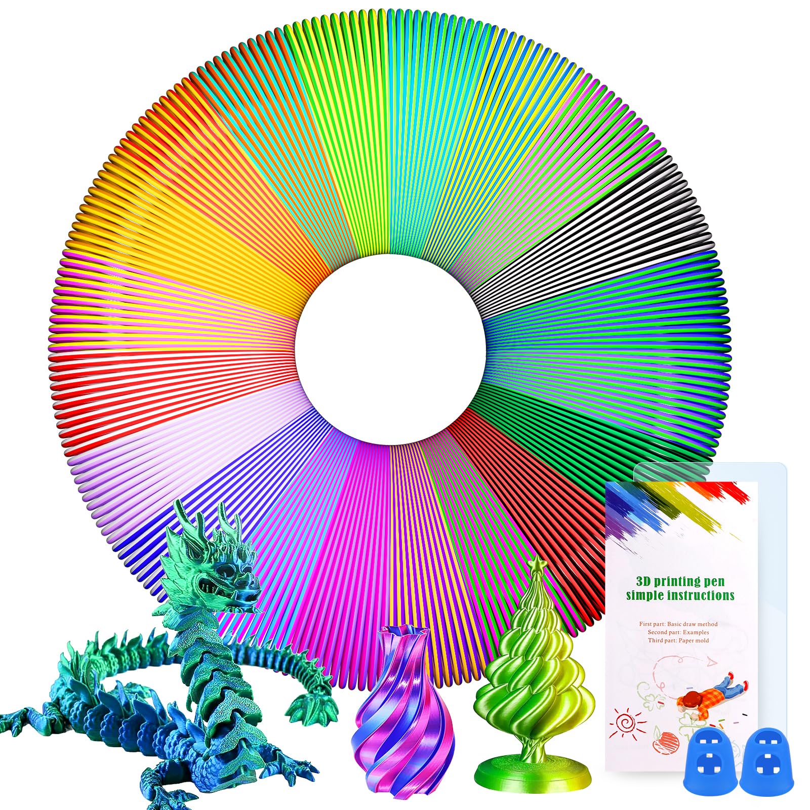 PLA Filament 1.75mm, 20 PCS 3D PLA Pencil Filament for 3D Pen Two Colors, 5M Each, 3D Boli Filaments for Kids and Adults, PLA Filament for ODRVM, Tecboss, 3D Pen Printers