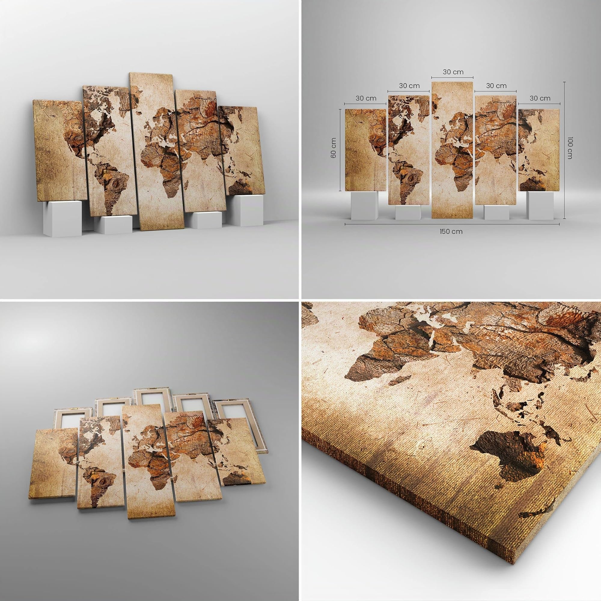 Lienzos decorativos 150x100cm Cuadro Sobre Lienzo Moderno mapa mundo moderno Grande XXL Dormitorio Cuadros Pared Imágenes Tríptico 5 Piezas Cuadros Decoracion Salon Wall Art Prints EA150x100-3590
