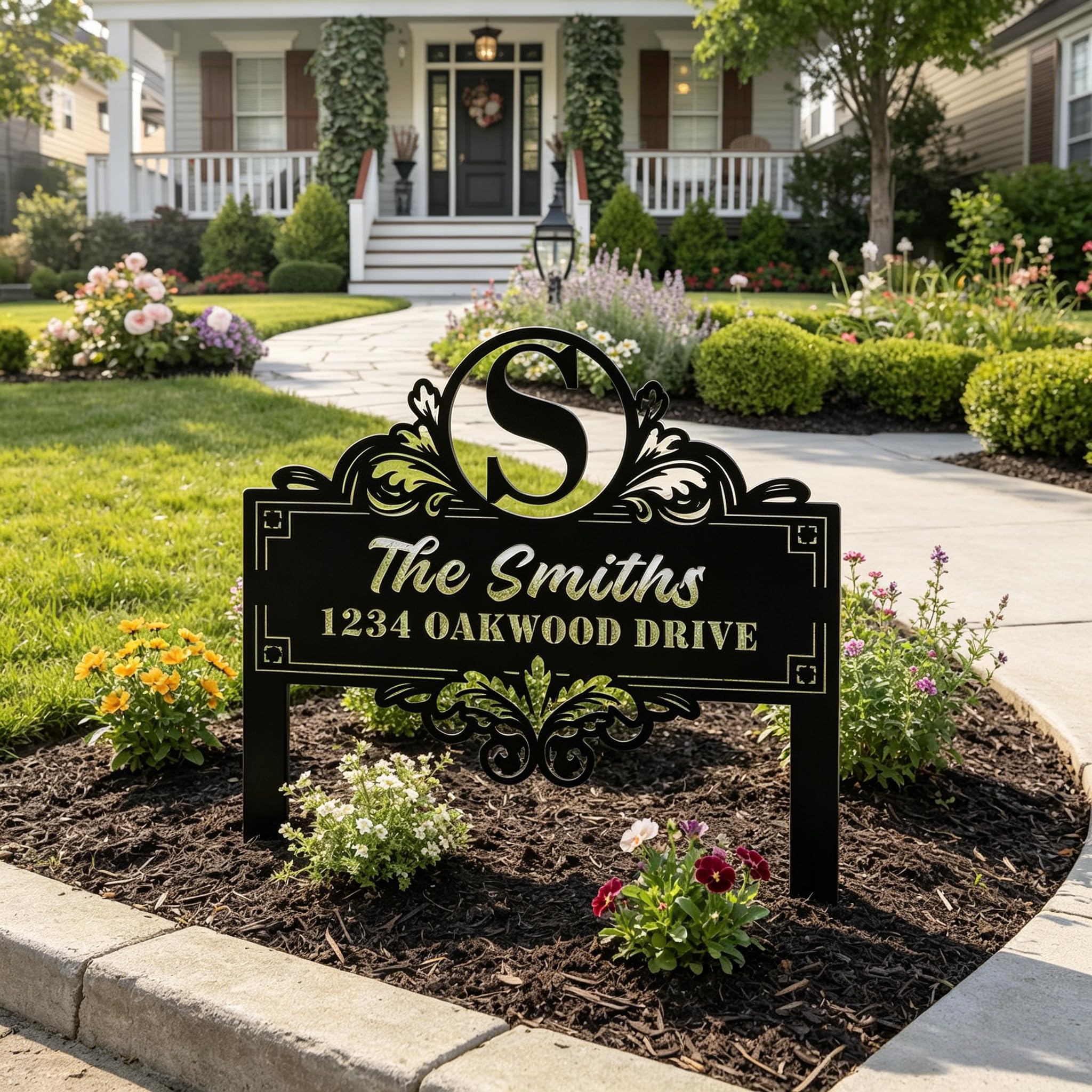 Amerliga Custom Metal Family Name Sign – Personalized Yard Address Plaque for Lawn & Garden Decor – Outdoor Stake Sign Gifts