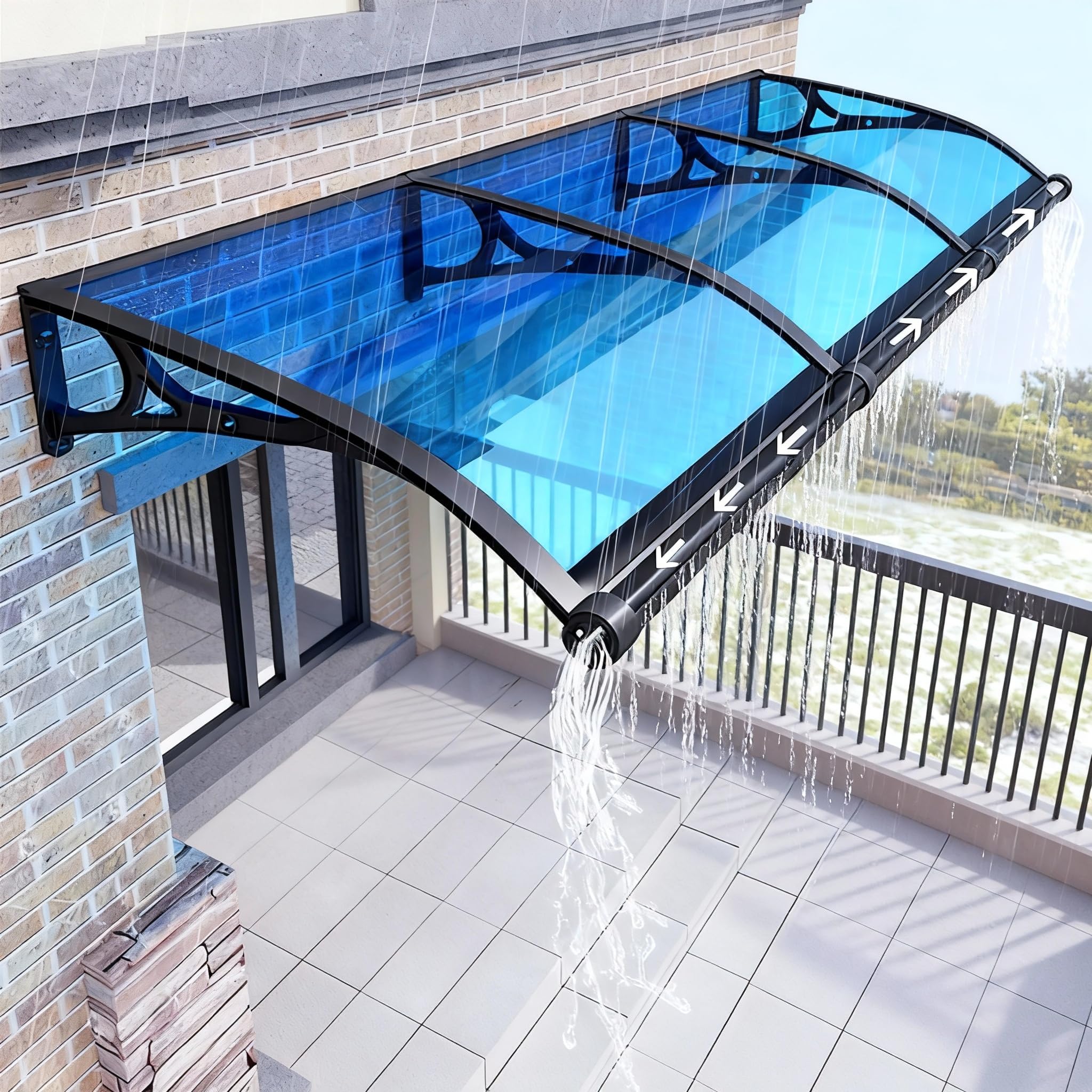 GJMSSMY Transparent Arched Door and Window Awning, UV Protection Canopy for Rain & Snow, Thermal Insulated Polycarbonate Entry Cover, 60x180cm, Weather-Resistant Outdoor Shelter