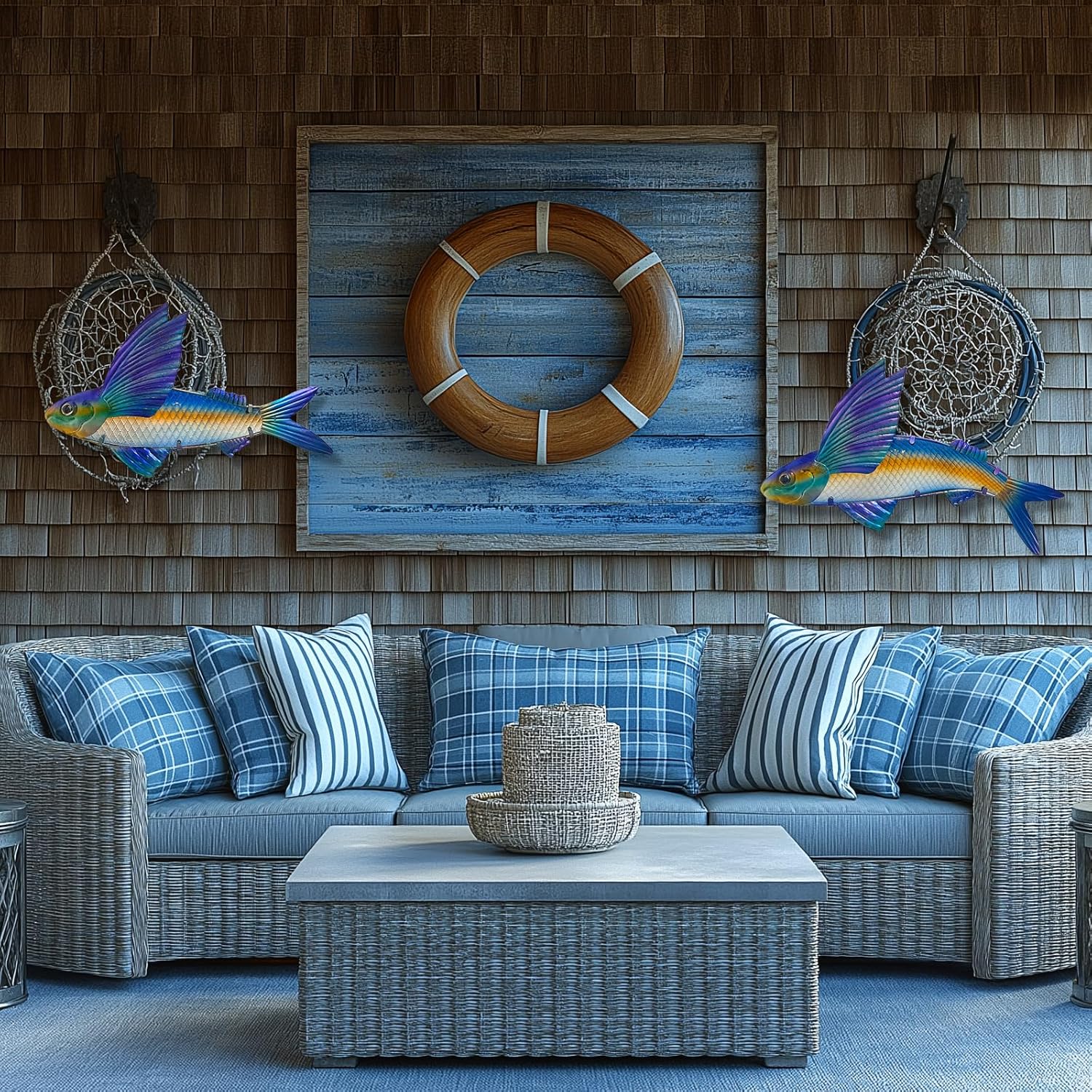 LIFFY Metal Fish Wall Decor -Outdoor Metal Fish Wall Decor - Indoor Art Sculpture - Hanging Decorations for Home, Garden, Bedroom, Sculptures, Ocean, Pool(2 Pcs,15 inch)