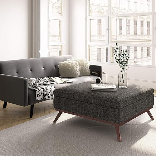 Miniatura 128 de SIMPLIHOME Owen - Bandeja rectangular moderna de mediados de siglo de 34 pulgadas de ancho, otomana pequeña para almacenamiento de mesa auxiliar, en