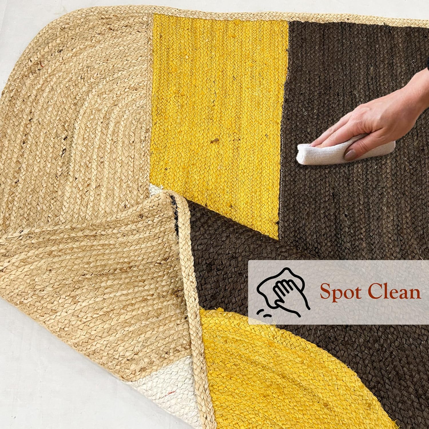 Rectangular Area Rug - 10x18 Feet Hand Braided Jute Rug Thick 0.27" Yellow & Brown Geometric Pattern Rugs for Bedroom, Kids Room, Home/Office Decor, Decorative Floor Carpet