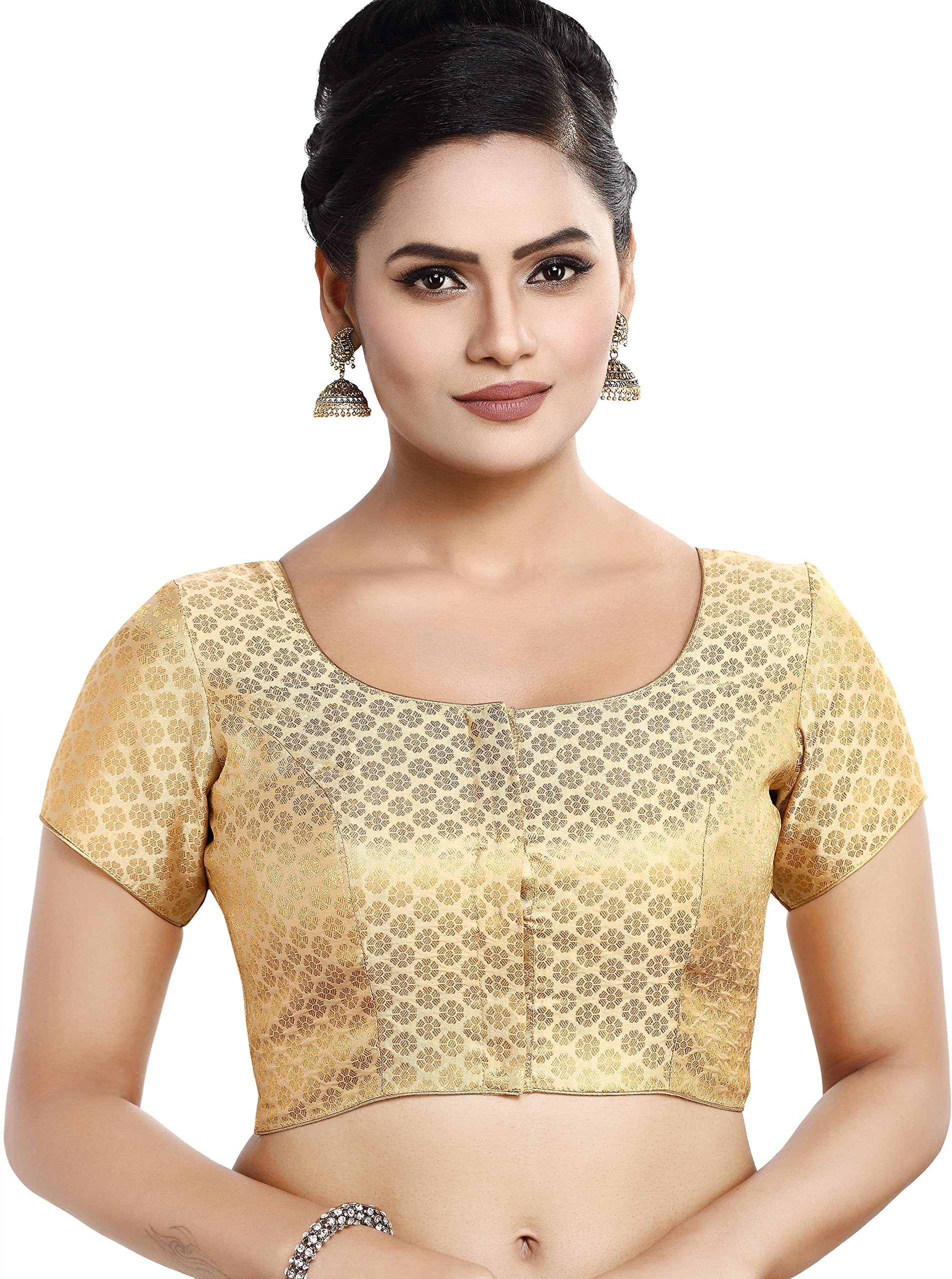 Women's Short Sleeves Banaras Brocade Readymade Saree Blouse