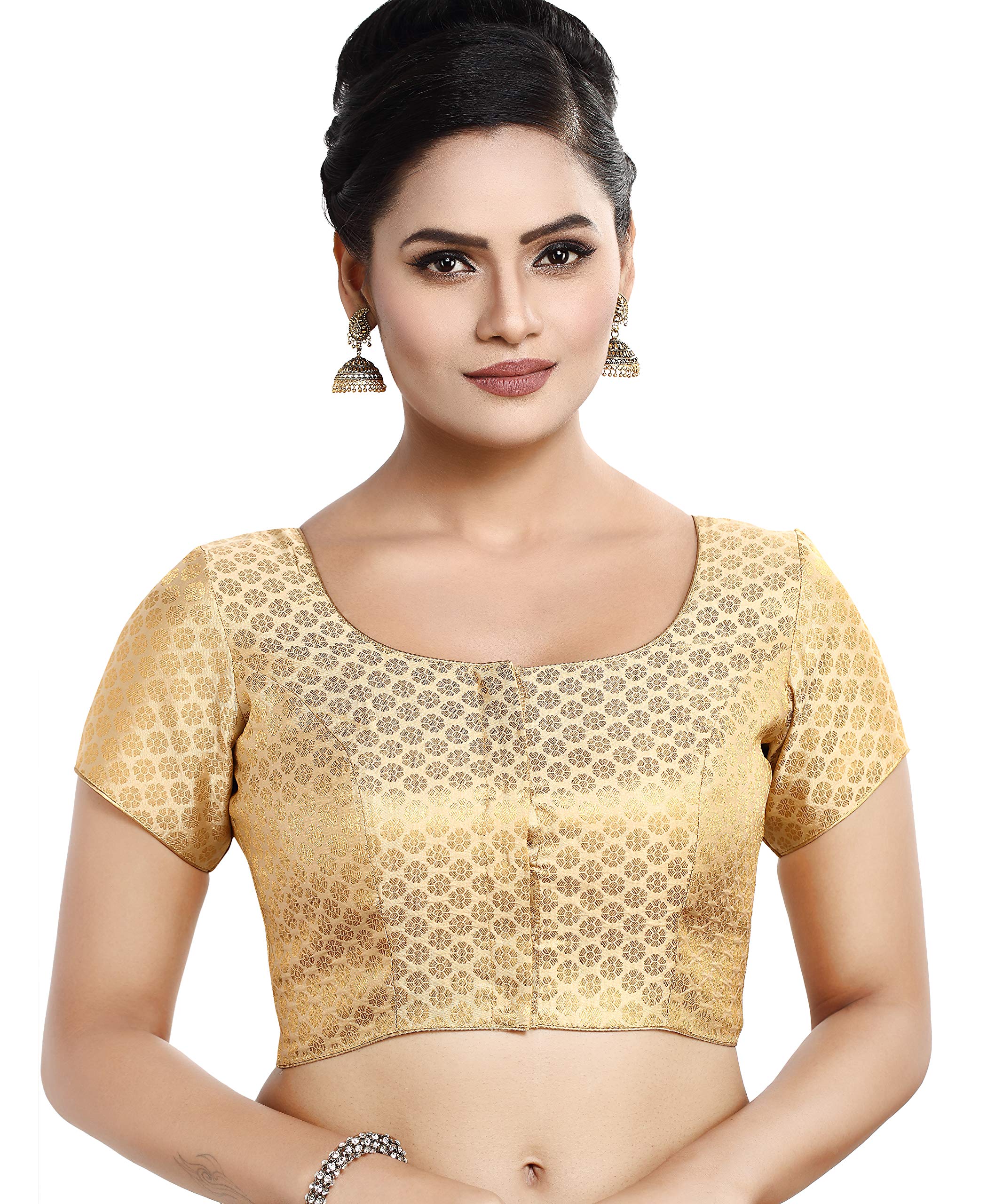 Madhu Fashion Womens Short Sleeves Banaras Brocade Readymade Saree Blouse