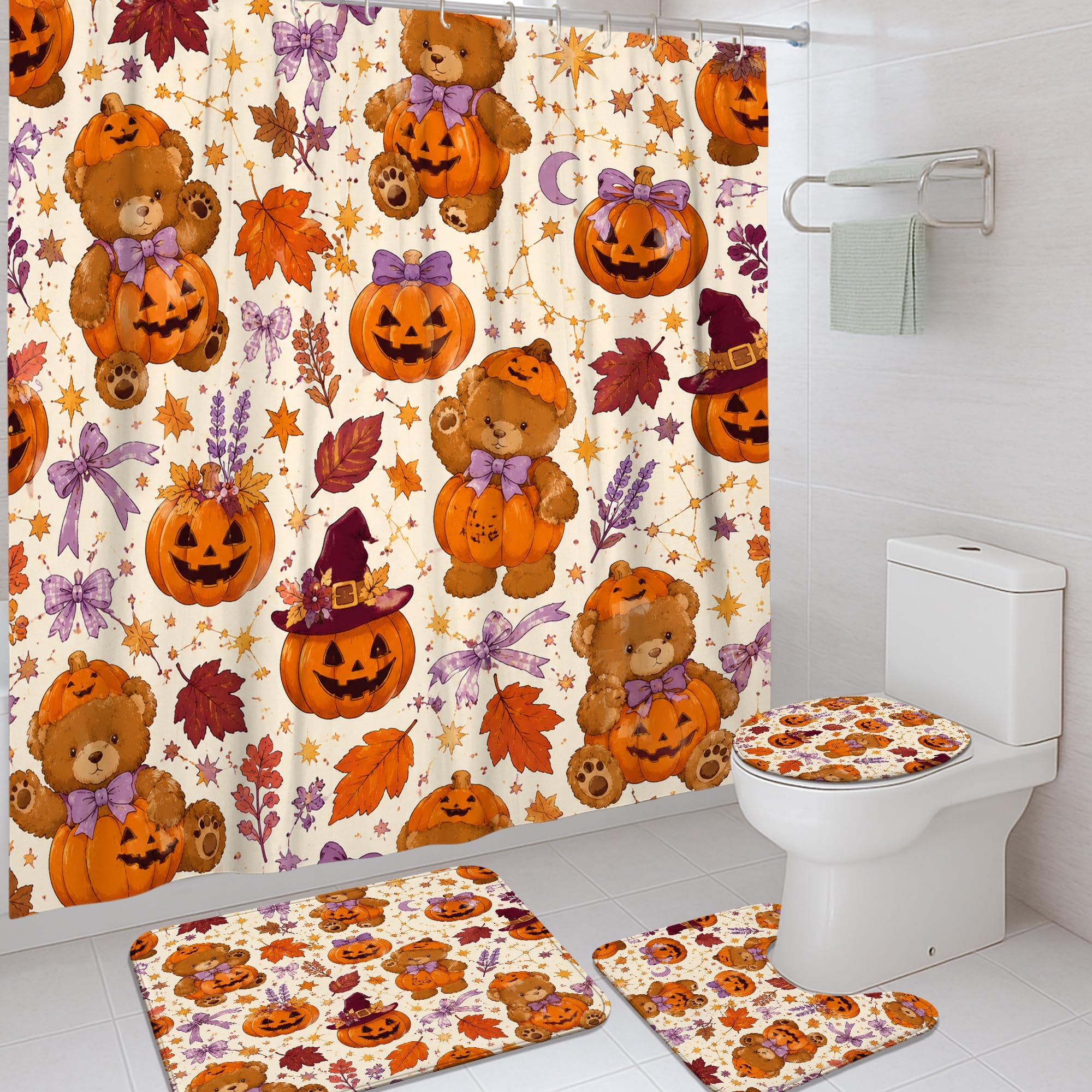Rideau de douche imperméable contre les éclaboussures : motif citrouilles Halloween 183x183