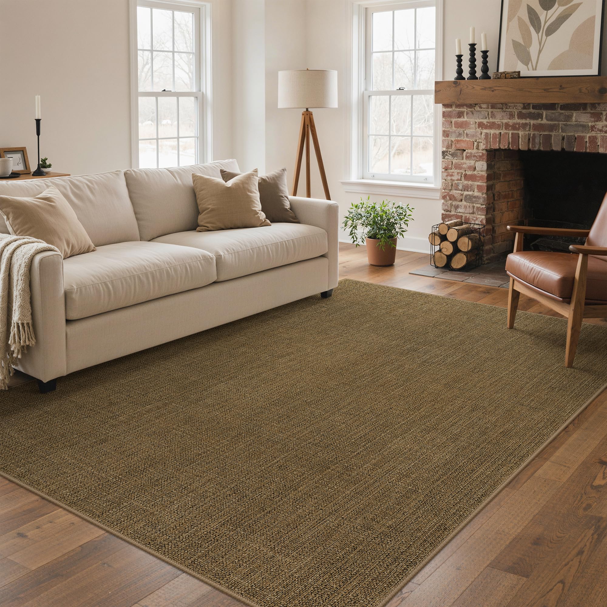 Tappeto Interno Esterno Effetto Sisal Minimalista, Tessitura Piatta in Polipropilene Lavabile Antiscivolo Resistente alle Intemperie, Marrone Scuro per Balcone Terrazza Soggiorno Cucina 160x230 cm