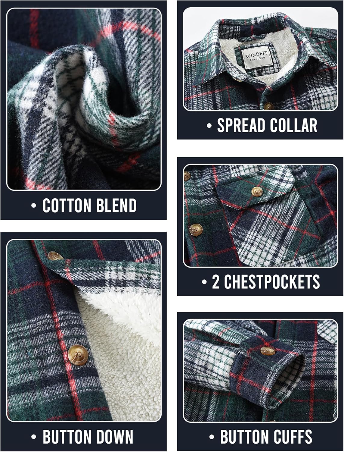 Men's Cotton Sherpa Lined Button Down Flannel Shirt Jacket Plaid Soft Outdoor Flannel Jacket Shirt - Image 7