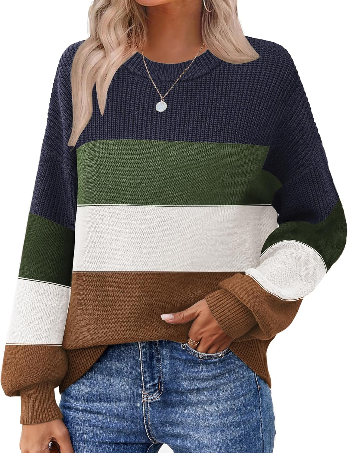 Zeagoo Women's 2026 Fall Chunky Knit Sweater Oversized Crewneck Long Sleeve Winter Cotton Pullover Sweaters Jumper Tops