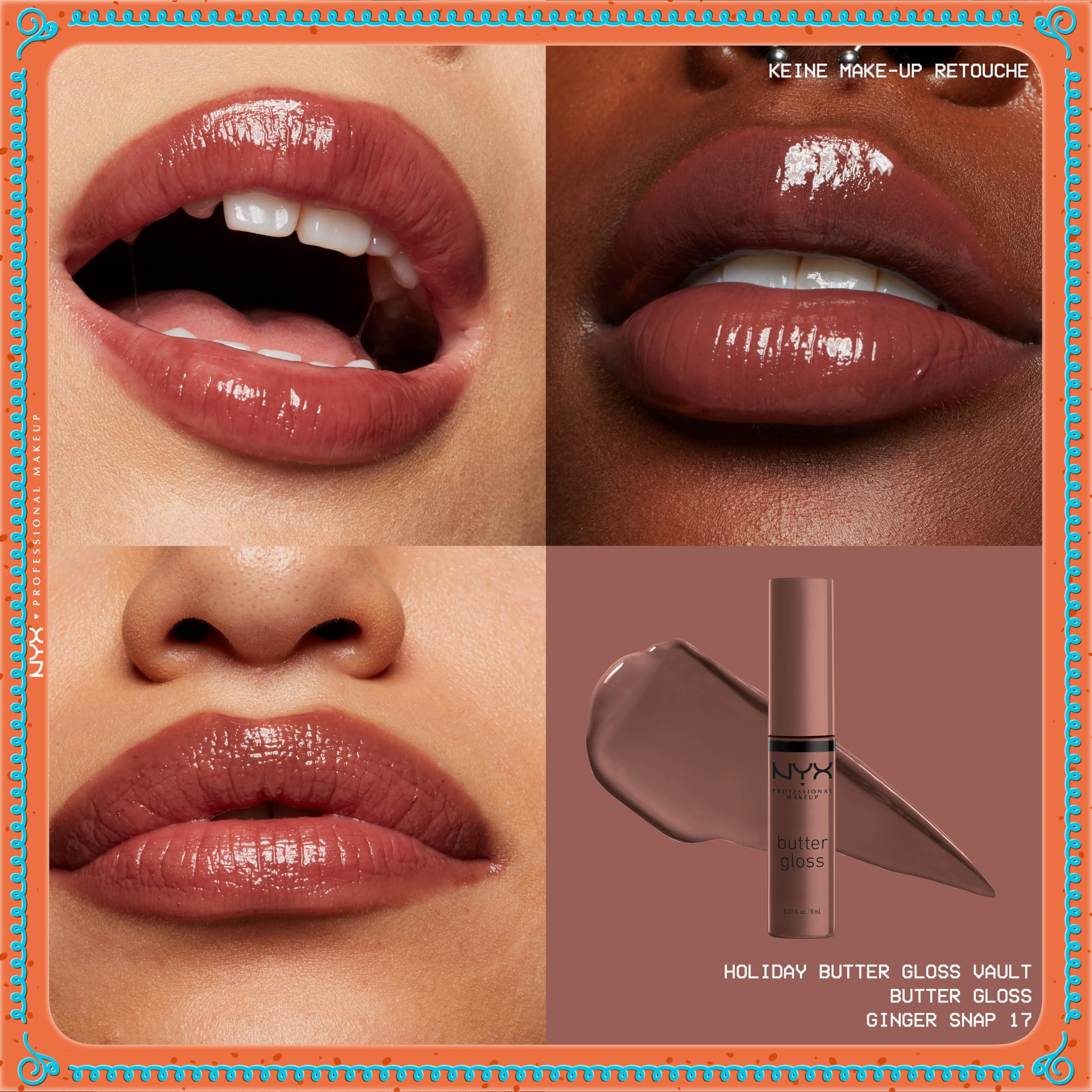 NYX Professional Makeup Butter Gloss Vault Lipglosse in Schneeflocken-Optik, Mit glänzendem Finish und nicht klebriger Formel, Butter Gloss Vault, 10 Stück