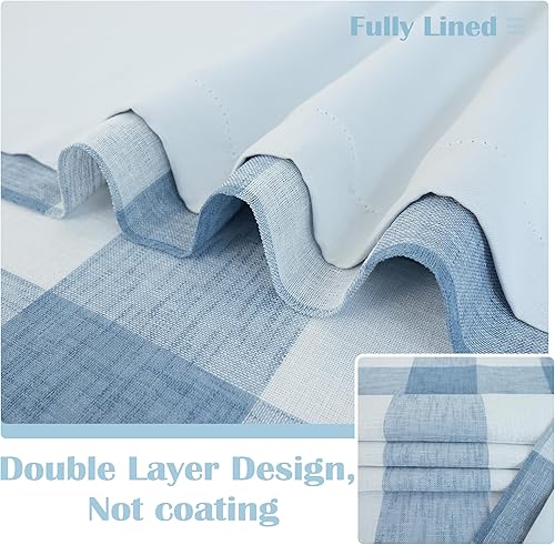 Vista 41 de DriftAway - Cortinas de ojales opacas, patrón a cuadros, forro térmico con aislamiento, blackout, impresas a cuadros, 2 capas, juego de 2 paneles