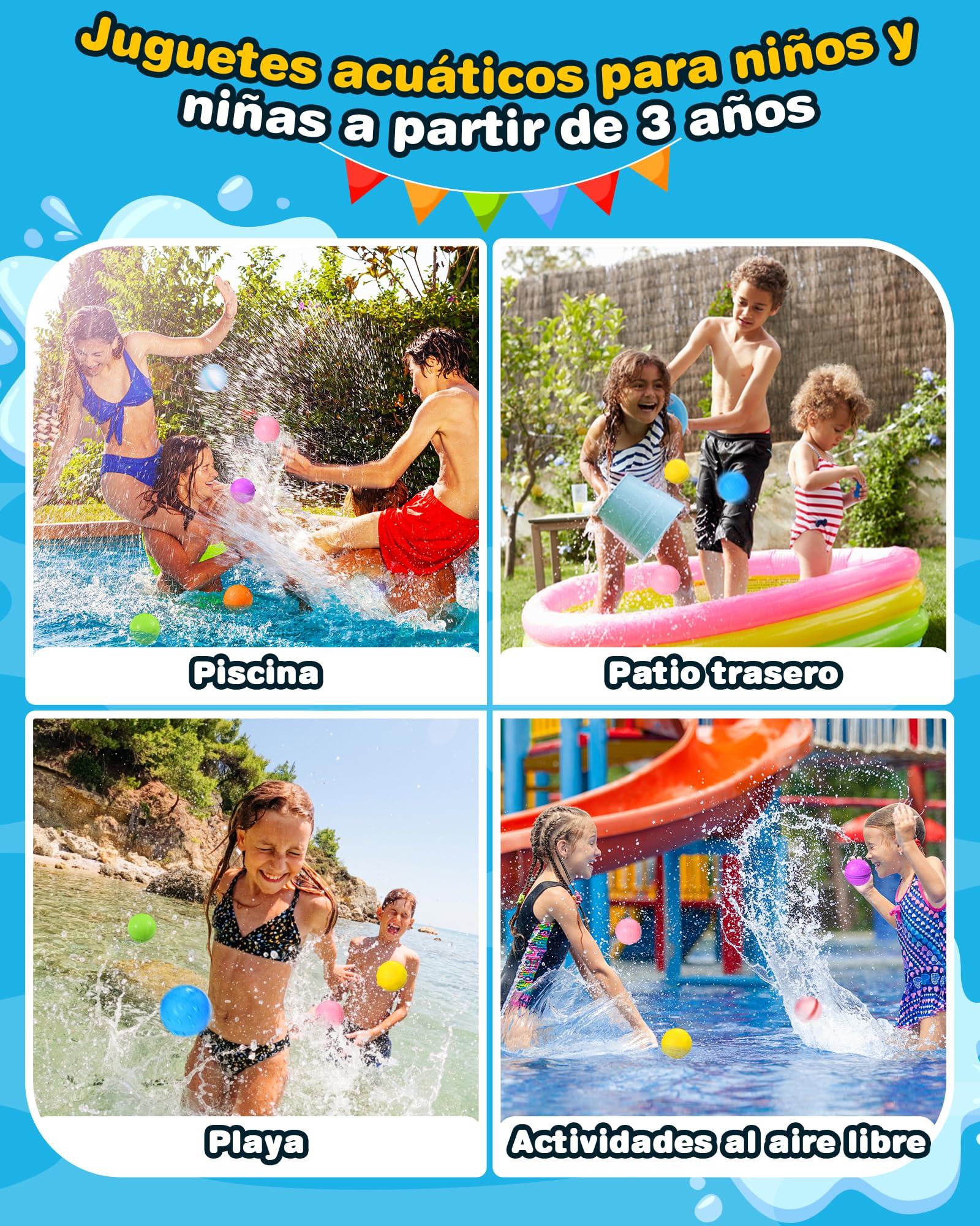 KOKODI Globos de Agua Reutilizables con Imán, Silicona Suave Llenado Rápido, Juegos de Agua para Niños, Juguetes de Piscina y Playa Verano al Aire Libre para Niños y Adultos，18 Uds，Versión estándar