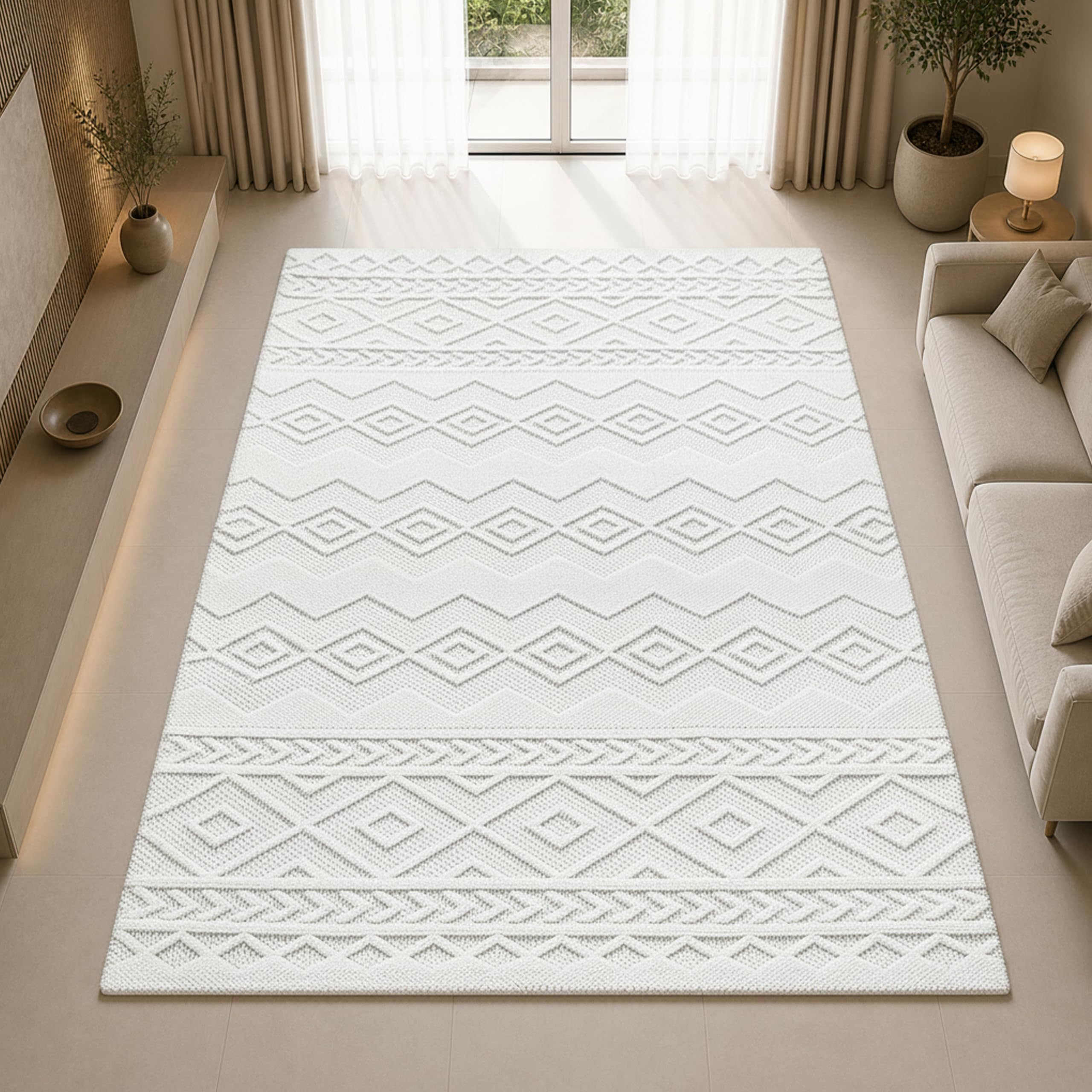 Tapis de salon anti-tache crème 200x280 cm pour pièce lumineuse et passages fréquents