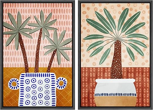 Miniatura 67 de IDEA4WALL Lienzo enmarcado para pared, juego de arte Bauhaus dorado de mediados de siglo, patrón de cuadrícula moderna, ilustraciones con formas