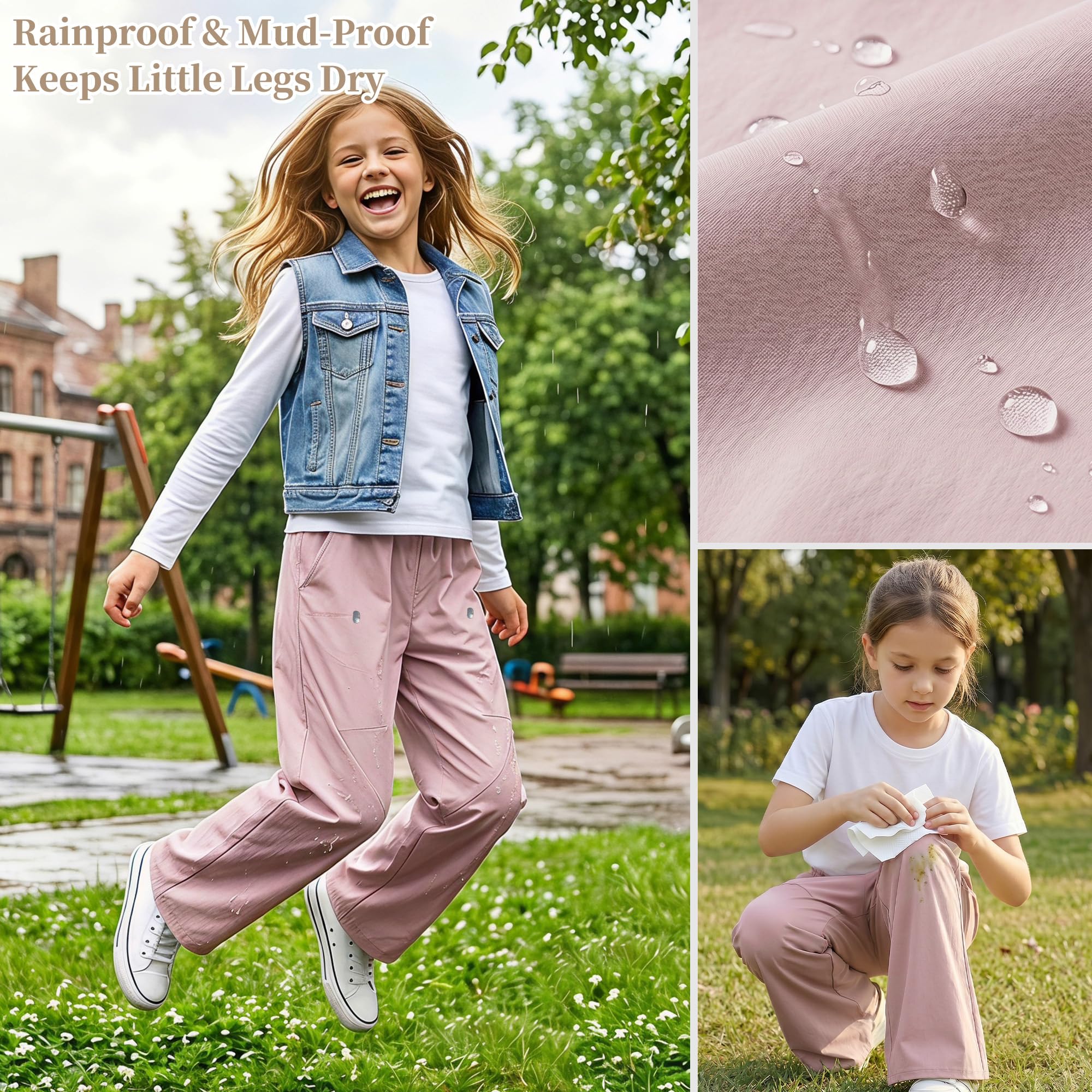 Kinder Wanderhose Mädchen Wasserdicht UPF 50+ Bootcut Trekkinghose mit reflektierenden Punkten Taschen Outdoorhose Atmungsaktiv Weiche Regenhose Schule Sporthose, Gr. 110-170