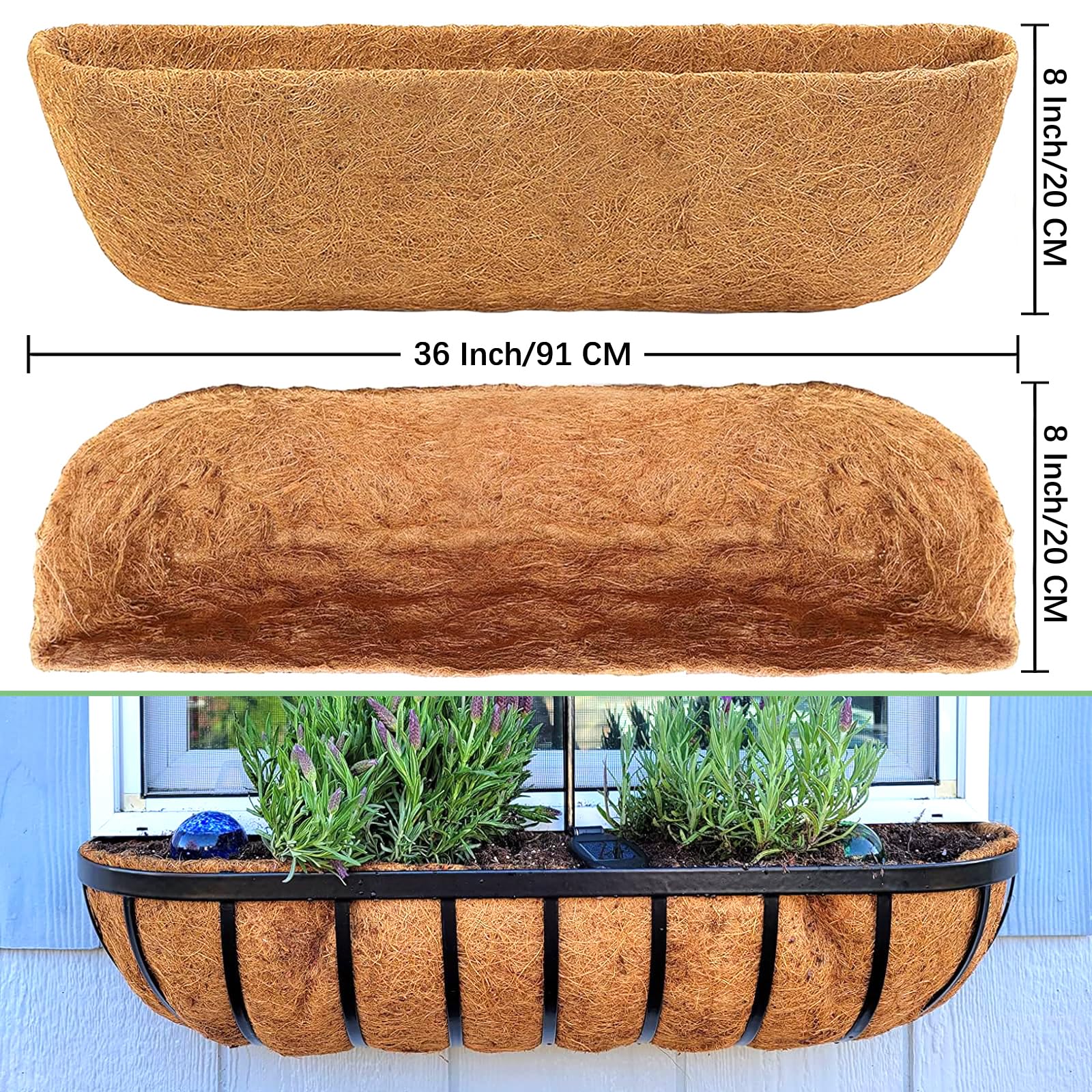 LCHUANG Lot de 4 doublures en fibre de coco 100 % naturelle pour jardinière de 91,4 cm, pour panier suspendu, boîte de fenêtre, paniers de clôture