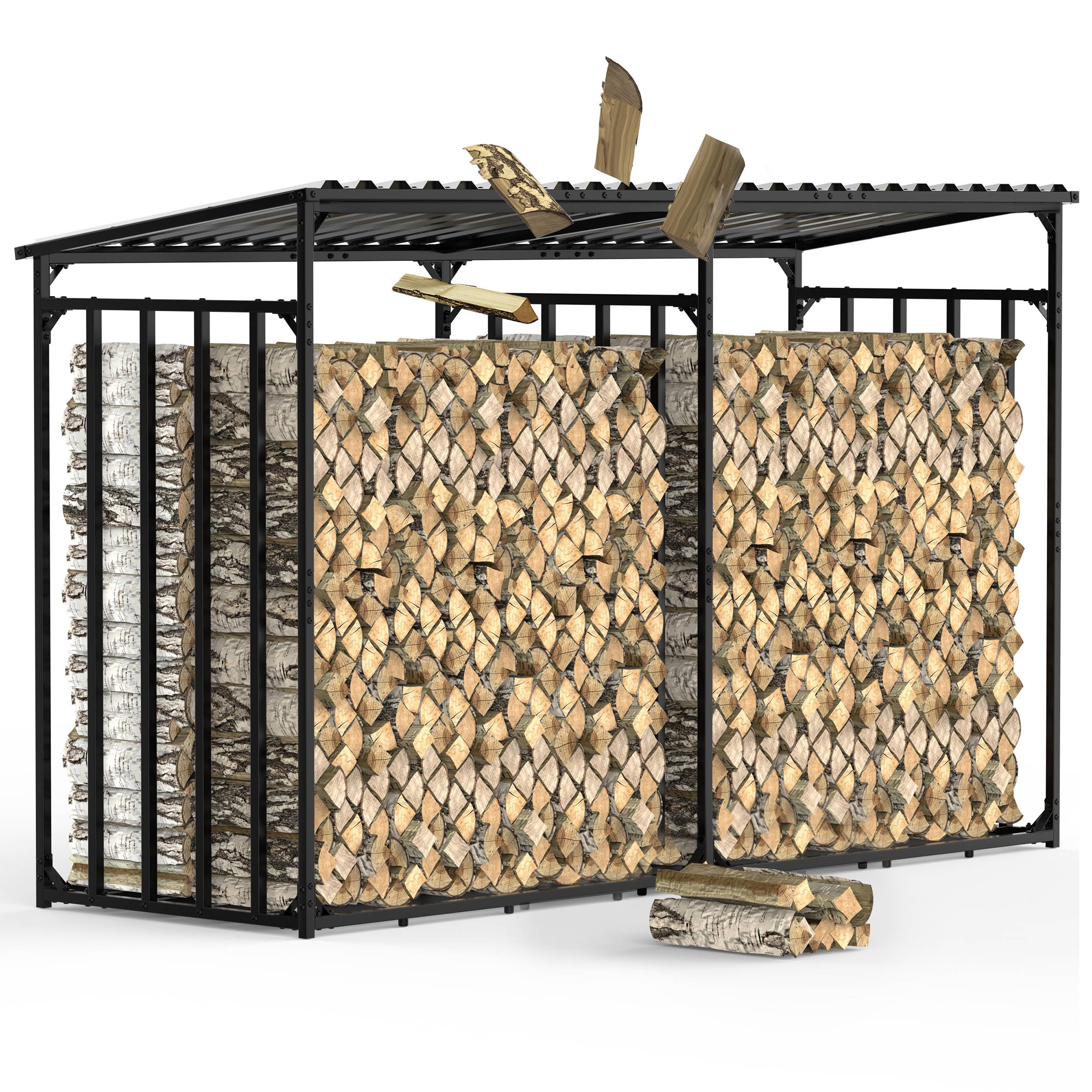 Abri à bûches extérieur en métal avec toit 300x105x185cm galvanisé | Résistant aux intempéries, Capacité 5 m³, Rangement bois de chauffage, XXL 3 m
