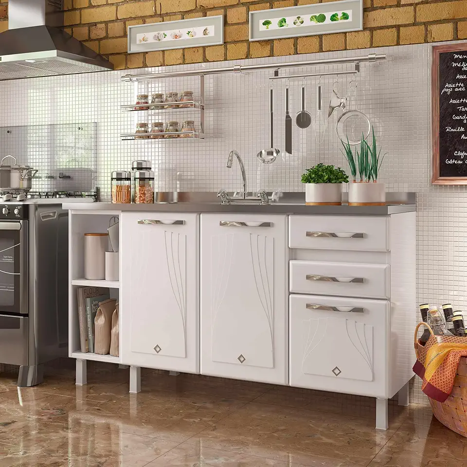 Balcão de Cozinha de Aço Telasul Star New 150cm para Pia Branco