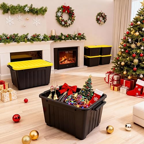 Miniatura 2 de Nazhura Contenedor de almacenamiento de plástico de 72 cuartos de galón, cajas de almacenamiento apilables y encajables con tapas amarillas y