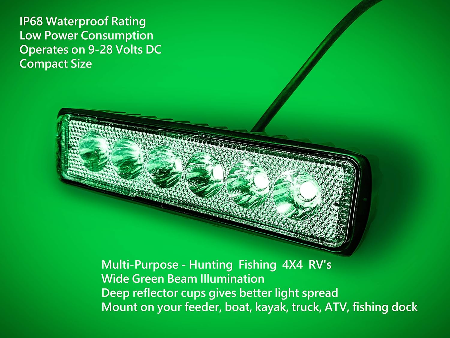 Green Blob Outdoors Blob Flounder and Hog Feeder Light Green 12-28V LED High Power 2800 Lumen Submersible Waterproof Flood Light Bar with 15ft Cord for ATV Jeep Dock Pontoon Bow and Flounder Boats