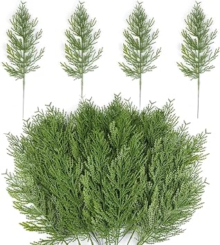Hananona Artificial Pine Branches,40 Pcs Christmas Faux Cedar Stems, Artificial Faux Cedar Branches, Fake Christmas Greenery Pine Picks for Wreath Craft DIY Home Kitchen Decorations 40, Green