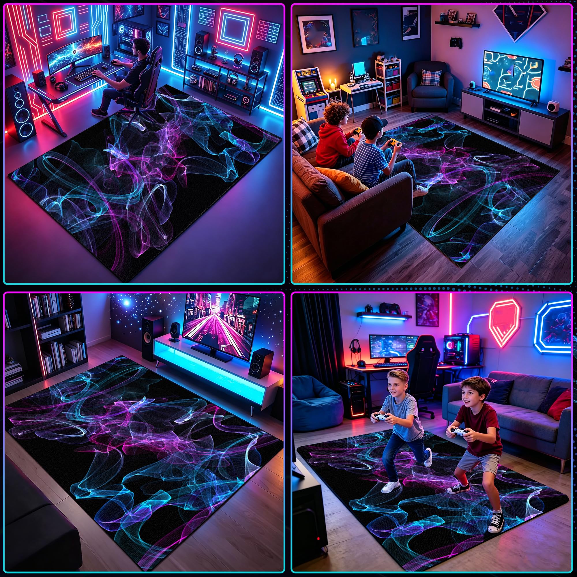 Gaming Teppich Für Kinderzimmer Junge Coole 3D Gaming-Zimmer Dekoration Geeignet E-Sport Zimmer Gaming Zimmer Für Teppich Jungen Spielzimmer Schlafzimmer Teppich 90 x 150 cm