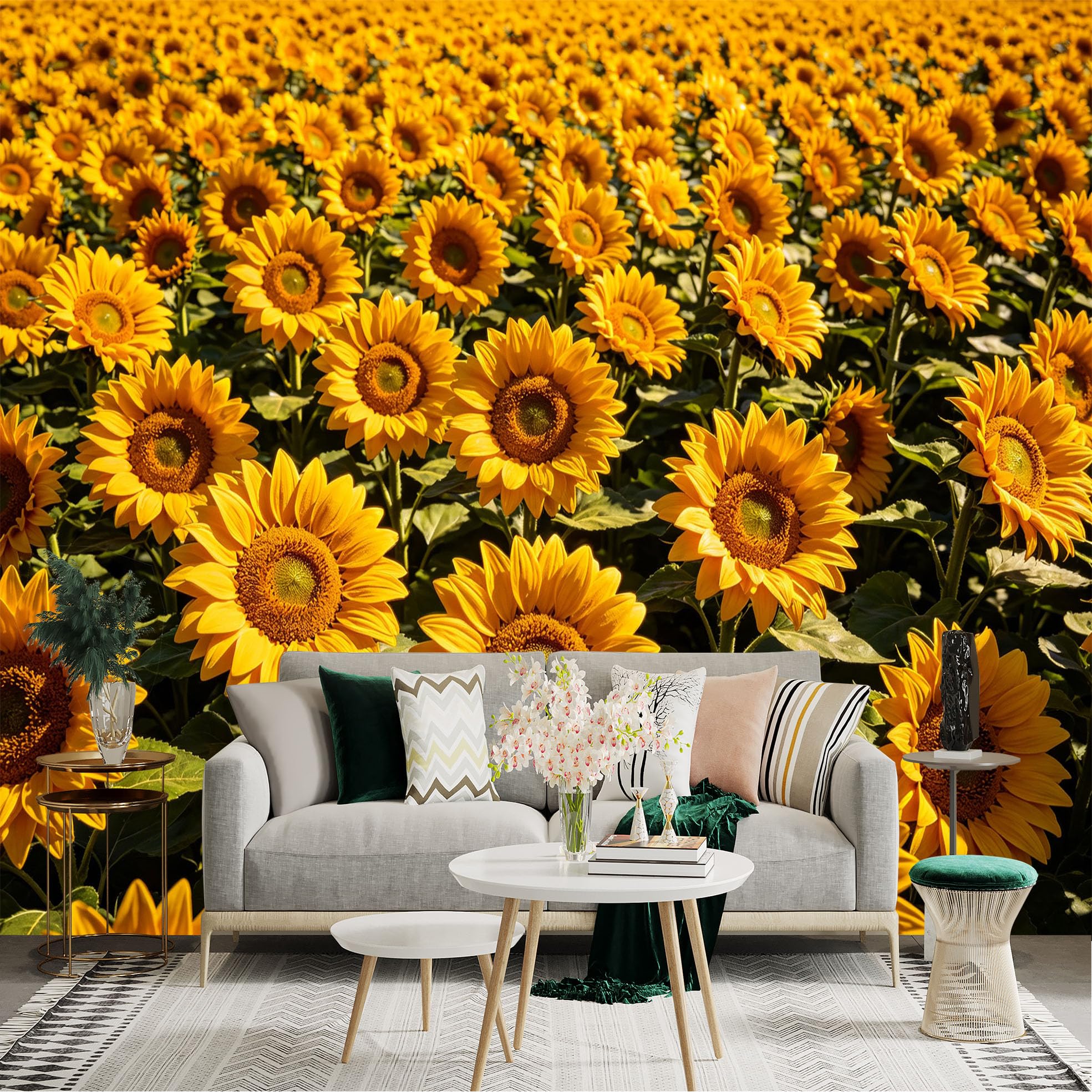 Lnzczhyre Dbh260521570 Custom Size Wall Sticker Mural， Vibrant Golden Sunflower Field， Radiant Summer Floral Landscape， Nature Botanical Scenery， For Wall Decoration， Peelandstick Wall Decals.