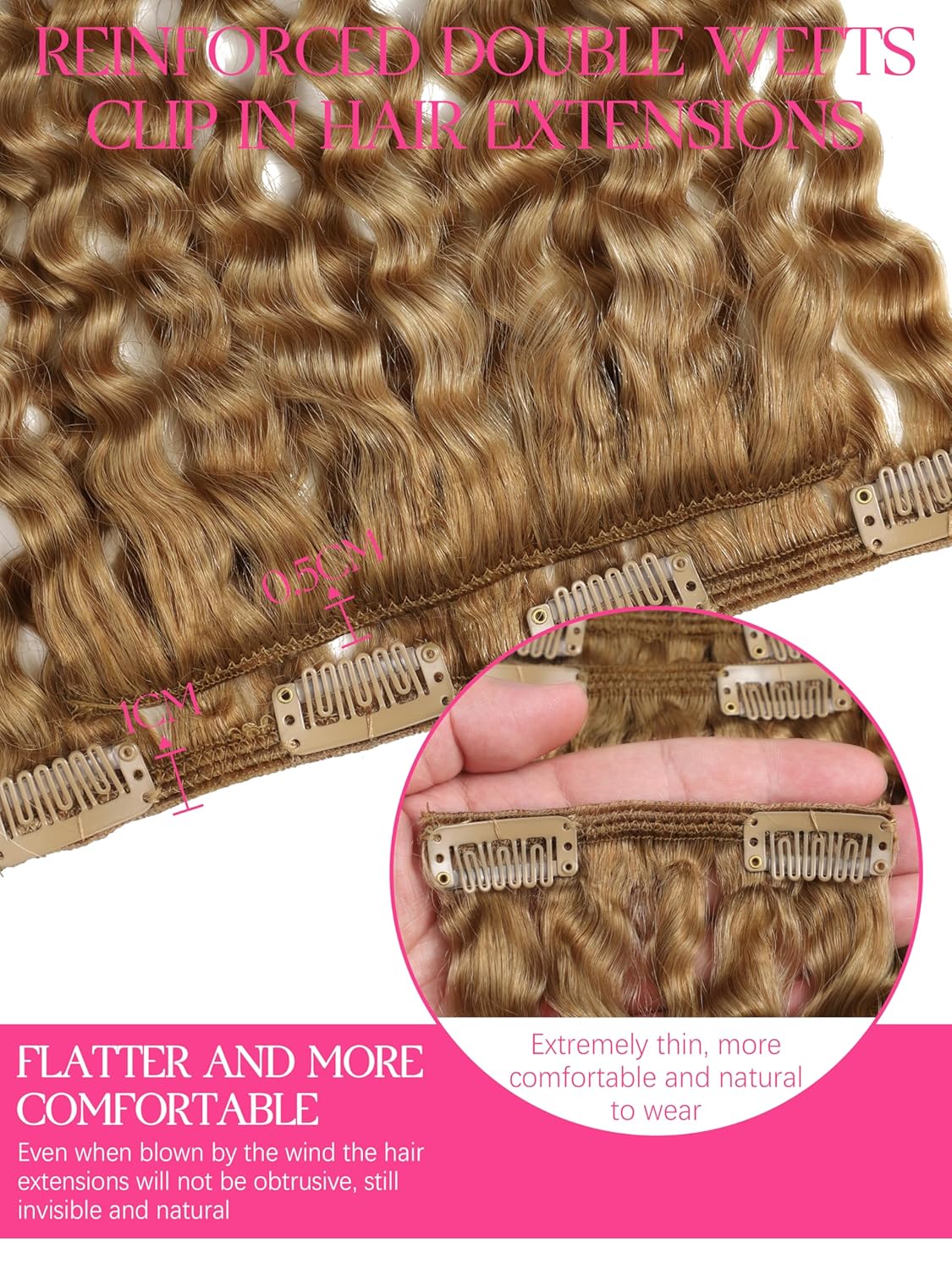 Lacer Jerry Curly Clip in Human Hair Extensions 3B 3C Real Hair Clip in Extensions For Black Women Afro Strawberry Blonde Color 120G (22 inch, Jerry Curly #27)