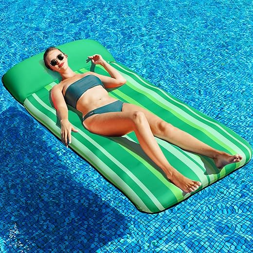 PARENTSWELL Oversized Pool Floats 72" x 38", X-Large, Fabric-Covered Pool Float with Headrest, Inflatable Pool Lounge Chairs, Pool Lounger, Pool Floaties, Pool Party Decorations for Adults (Green)