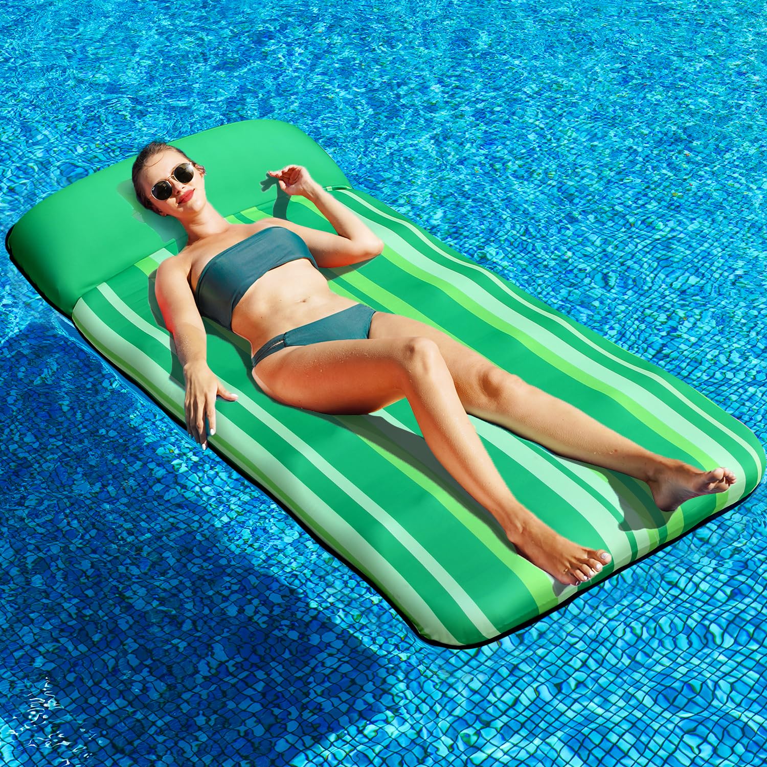 PARENTSWELL Oversized Pool Floats 72" x 38", X-Large, Fabric-Covered Pool Float with Headrest, Inflatable Pool Lounge Chairs, Pool Lounger, Pool Floaties, Pool Party Decorations for Adults
