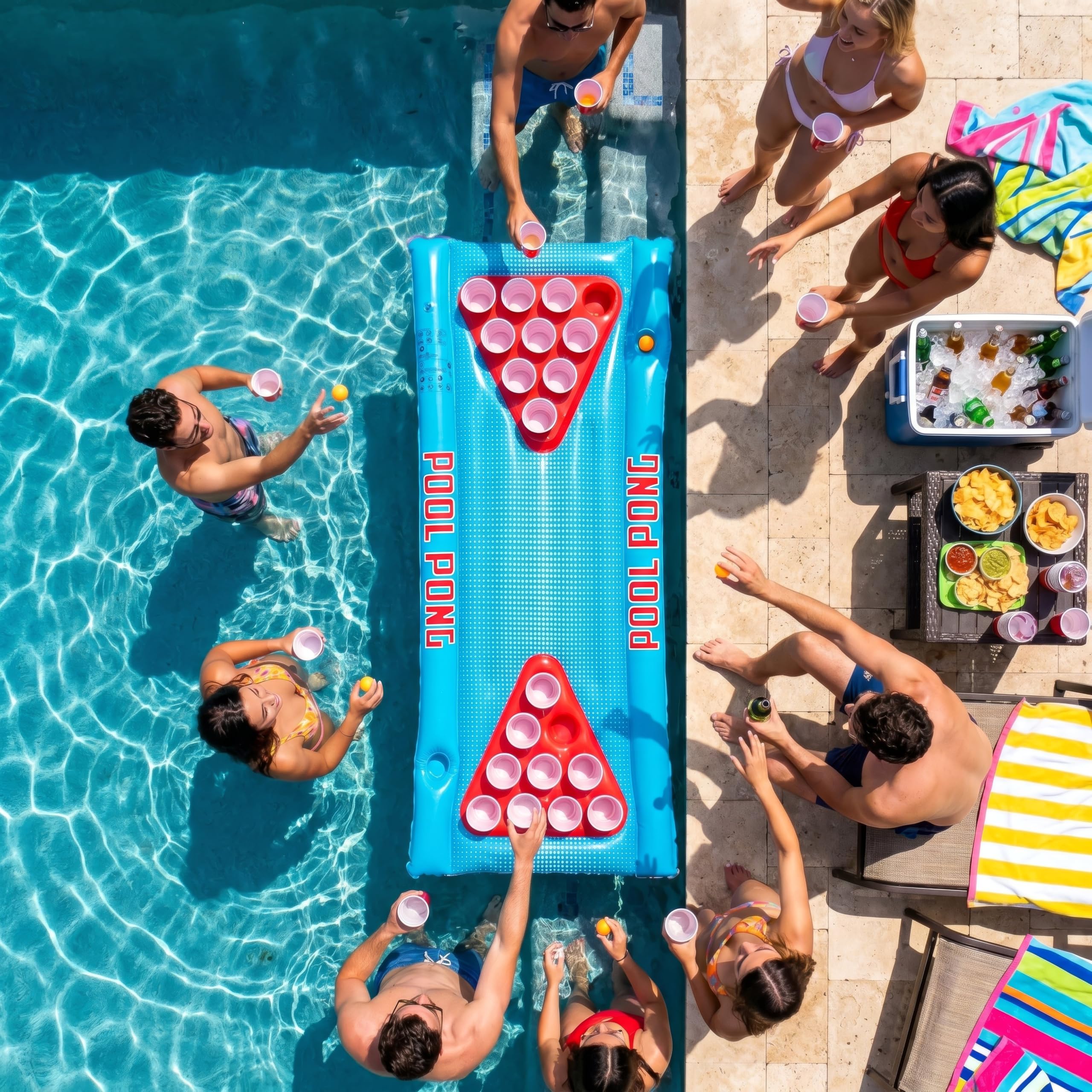 Henbrandt Table gonflable de bière-pong - 166 cm x 77 cm - Jeu flottant pour fête d'anniversaire, enterrement de vie de jeune fille, enterrement de vie de jeune fille, amusement d'été, radeau aérien