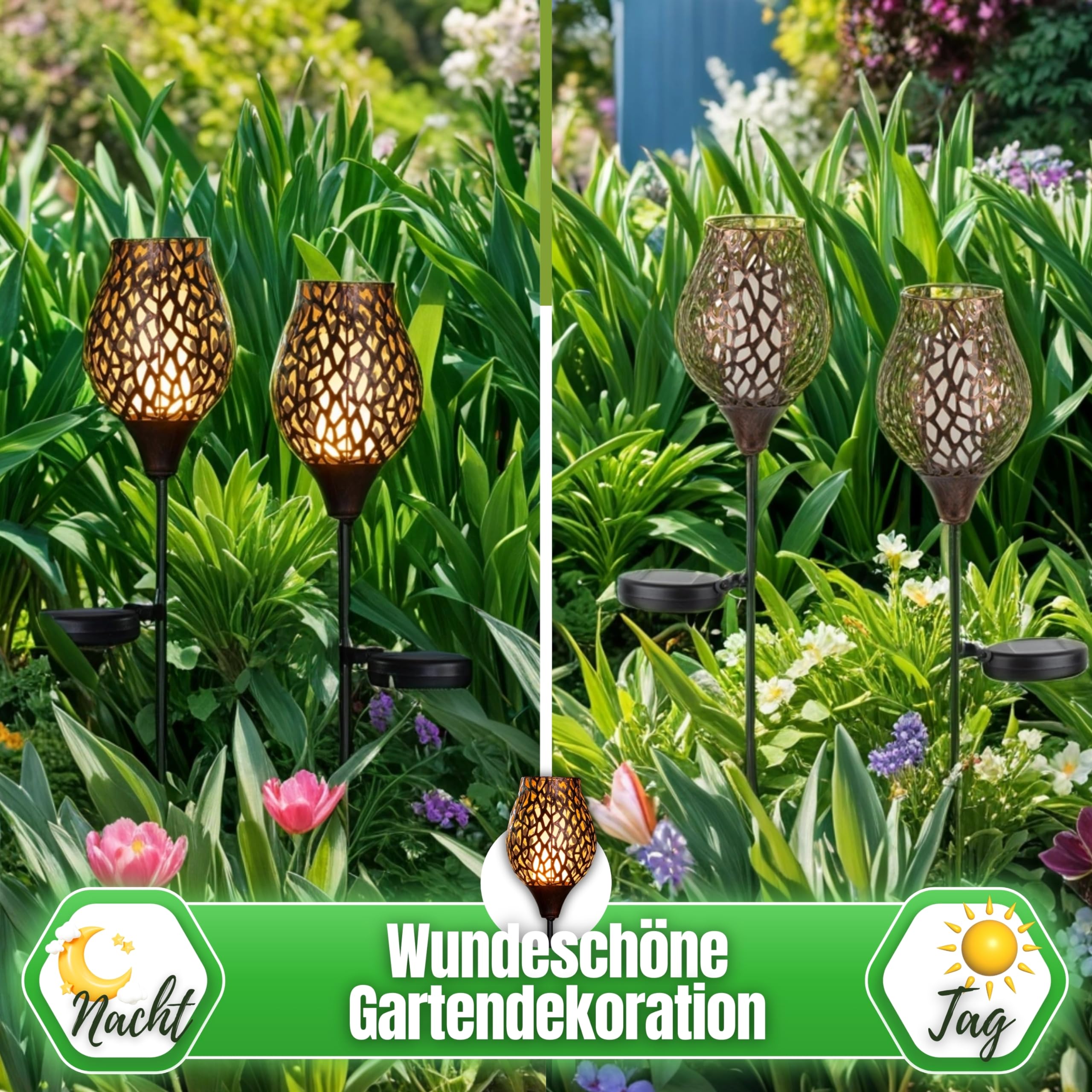 Schauer LED Solar Gartenstecker mit Flackereffekt Solarlampen für außen | Gartendeko für Draußen | Solarleuchten für außen - Gartenstecker Metall/Gartendeko Solar (2)