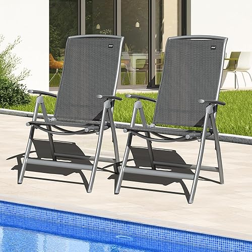 Domi Patio Folding Chairs Set of 2, Aluminium Frame Outdoor