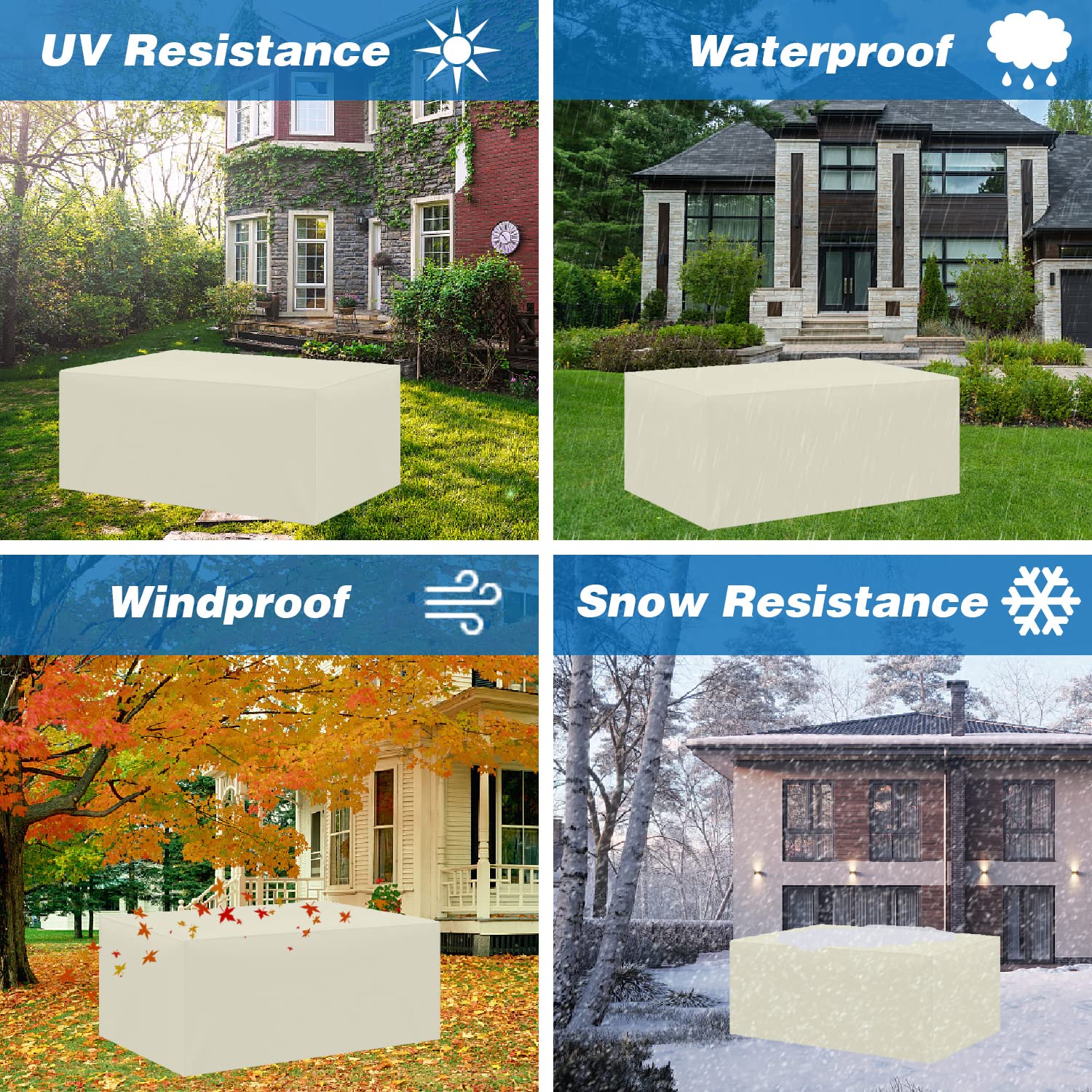 Copertura per Mobili da Giardino,Oxford 420D per Coperture per Arredo Esterno,Copri Tavolo per Esterno Telo Antivento,Anti-vento, Anti-UV,per tavolo da patio rettangolare (160x80x80cm,Bianco crema)