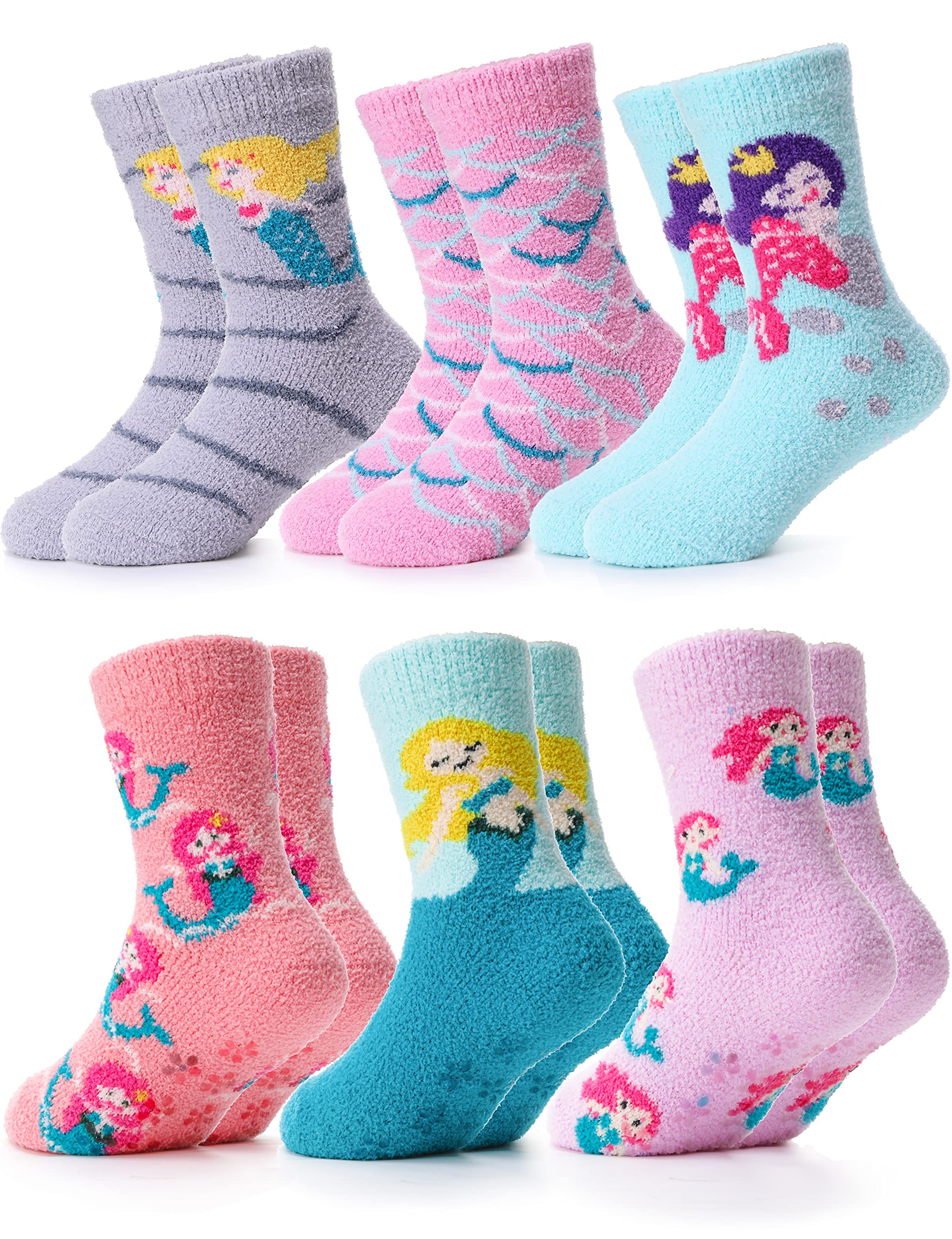 ANTSANG Kids Girls Toddlers Fuzzy Socks with Grips Non Slip Slipper Socks  Fluffy Cozy Cabin Plush Warm Crew Socks Pack