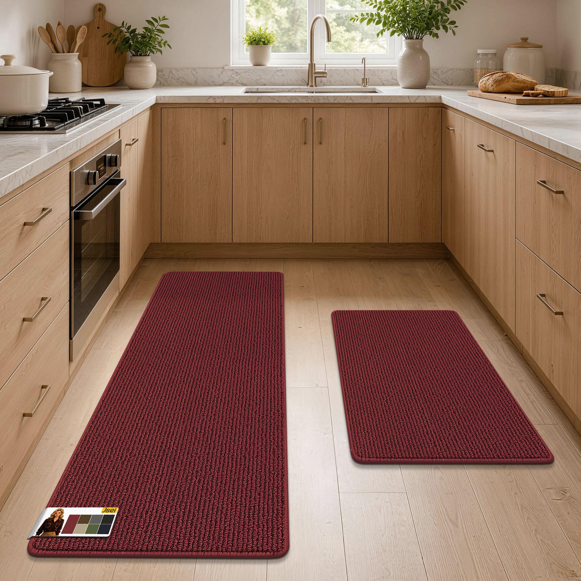 Tapis cuisine lavable pour salle a manger et couloir lot de 2 tapis rouge