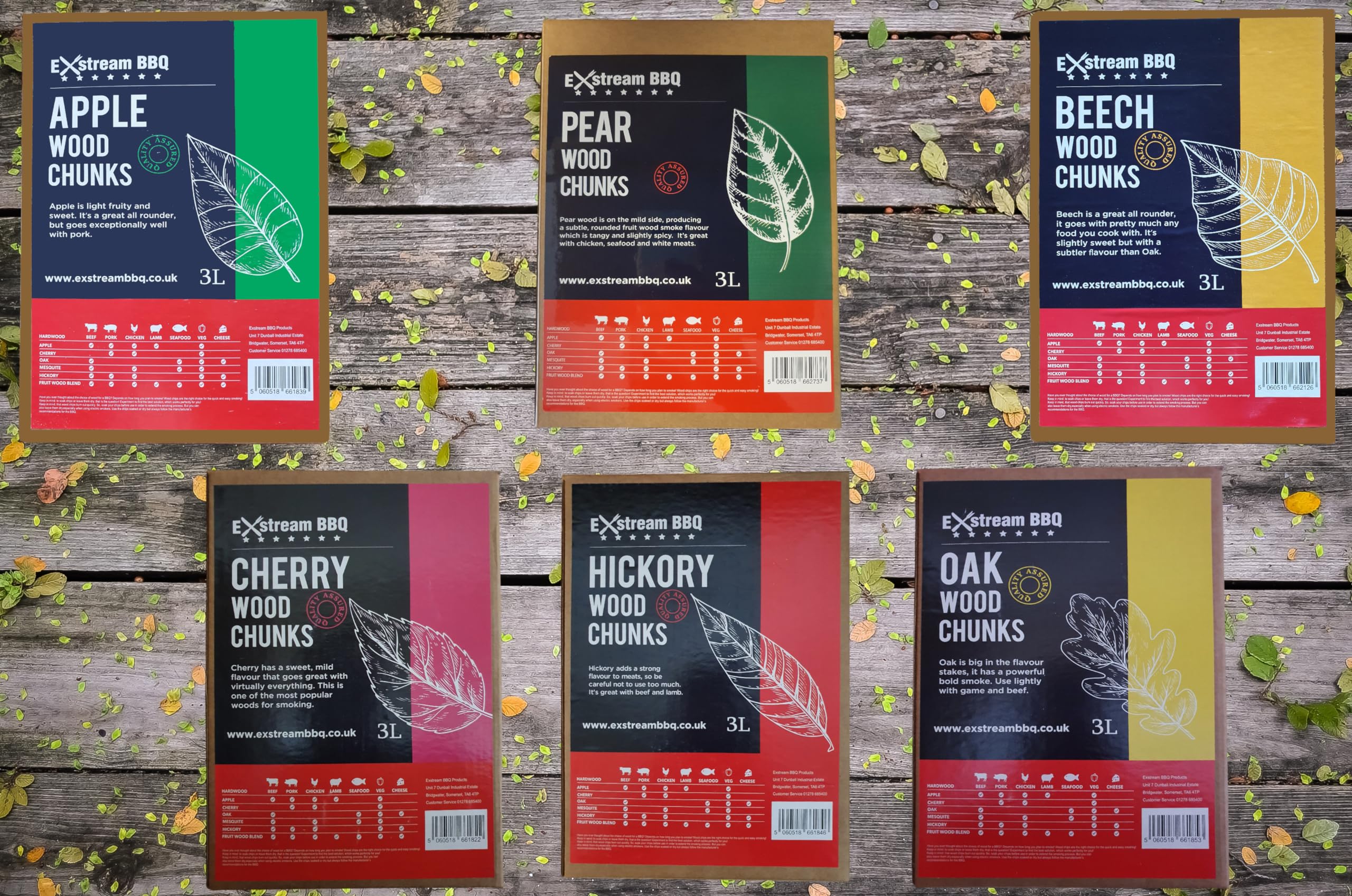 Exstream BBQ Barbecue Smoking Wood Chunks Food Smoke Apple, Hickory, Oak, Cherry, Mesquite 100% Natural No Chemicals (Variety Pack - 6 Species)