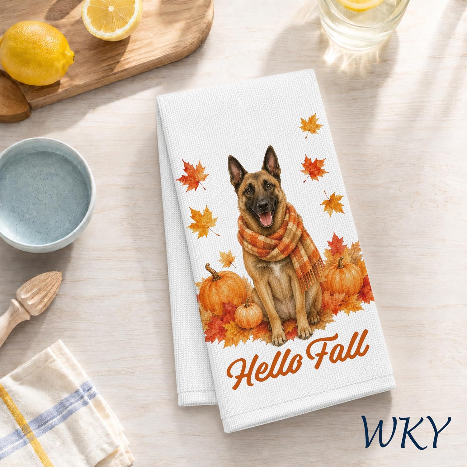 WKY Fall Belgian Malinois Gifts Kitchen Dish Towels 16x24in