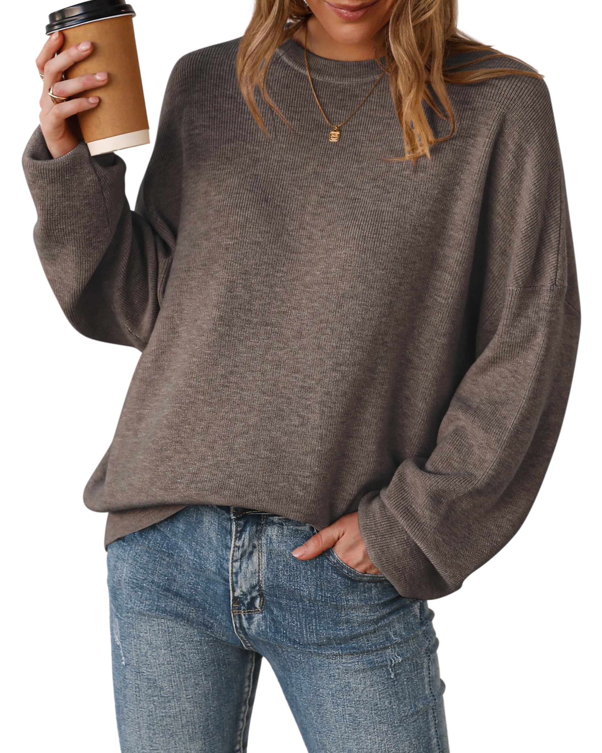 Arach Cloz Womens Wool Blend Oversized Sweaters Crewneck Casual Outfits Fashion Spring Tops