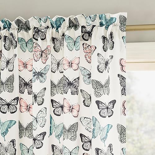 No. 918 Marepesia - Cortina de ahorro de energía con bolsillo para barra, con estampado de mariposas, 54 x 63 pulgadas, color azul