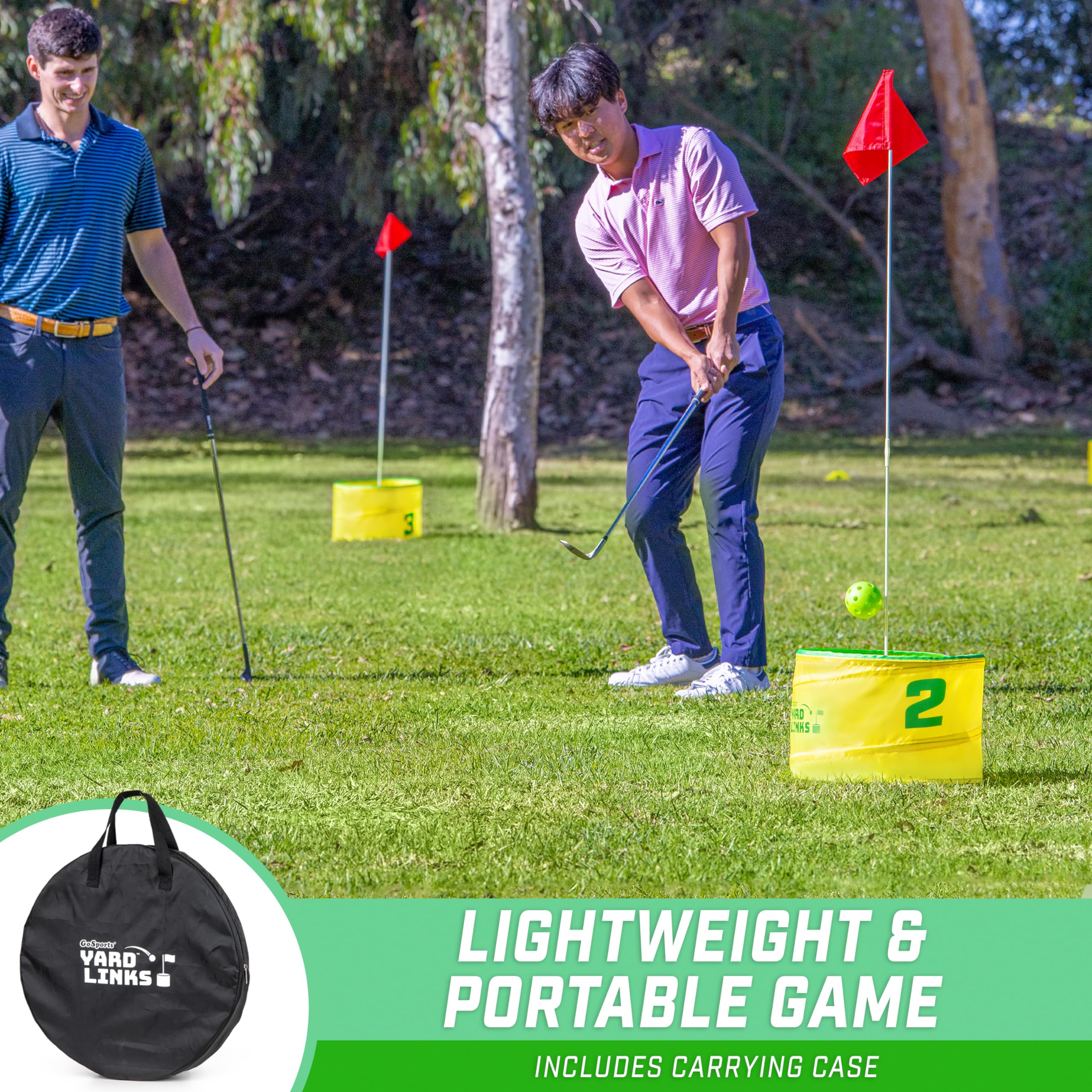 GoSports Yard Links zestaw golfowy z 3 wiaderkami, markerami tee i 4 piłkami