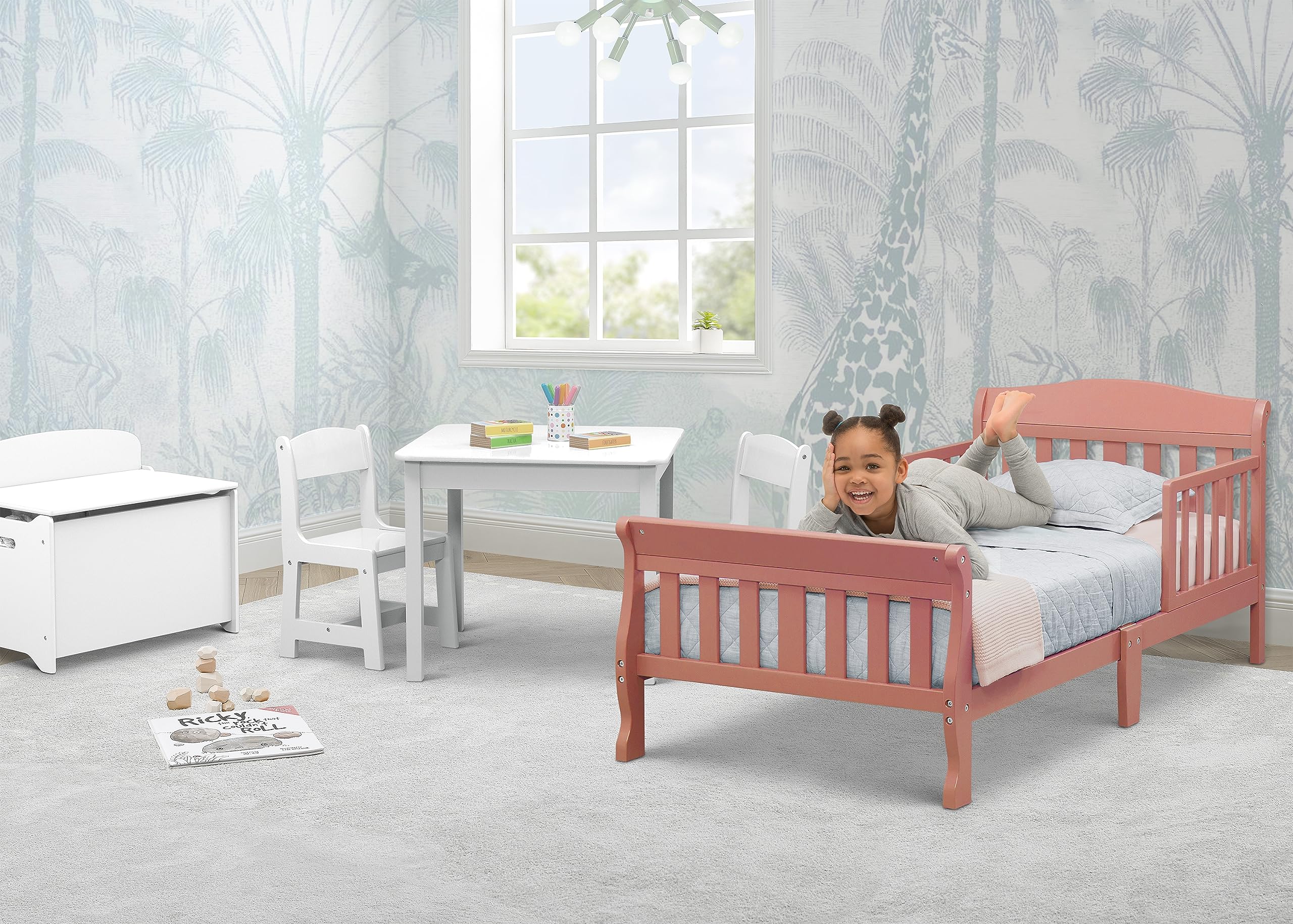 Delta Children Canton Toddler Bed Apricot Delta Children Twinkle Galaxy Dual Sided Recycled Fiber Core Toddler Mattress Bundle product thumbnail 4