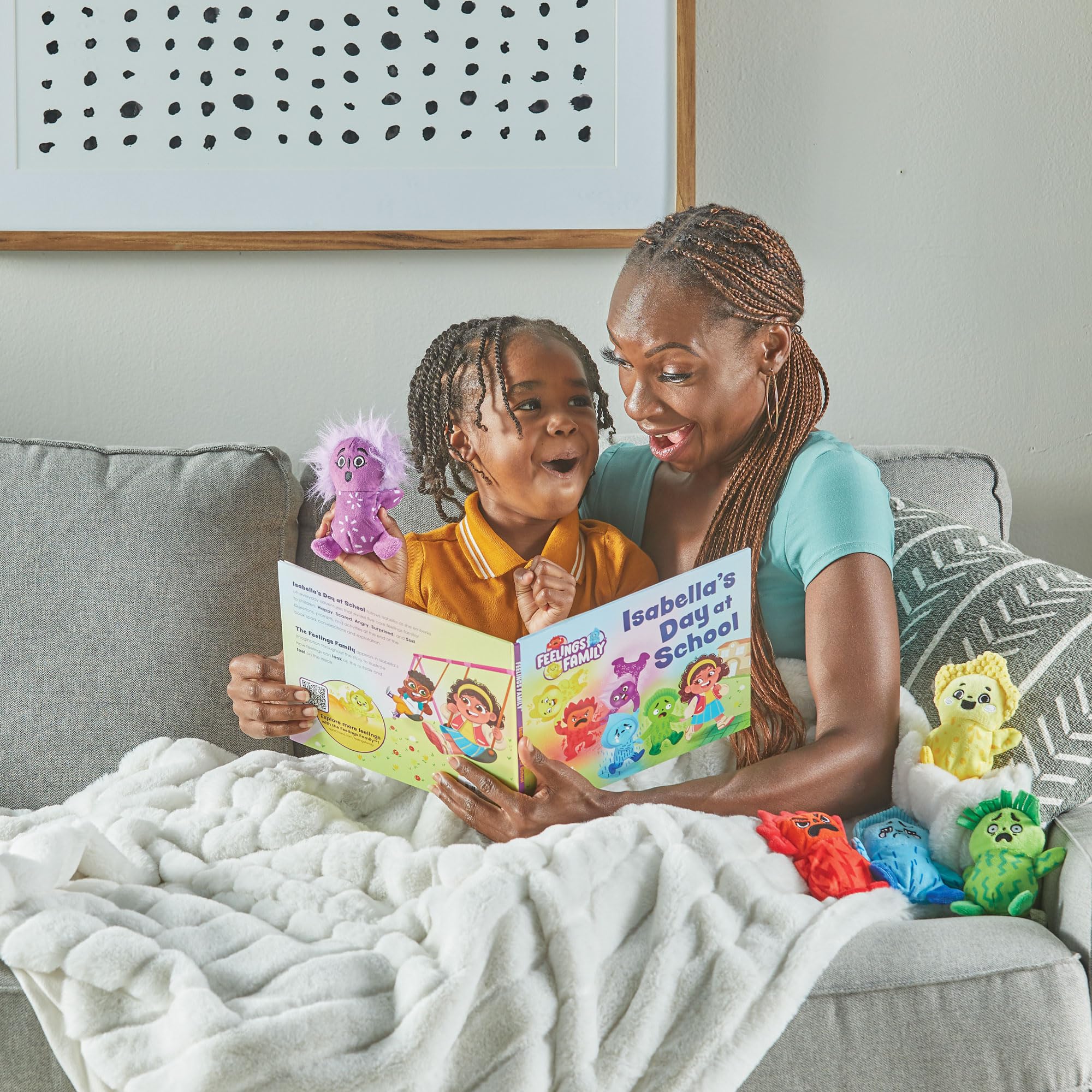 Zestaw książek Meet the Feelings Family Learning Resources, zabawki dla 3-letnich chłopców i dziewczynek, książki dla 3-letnich dzieci, zawiera 5 miękkich zabawek reprezentujących emocje