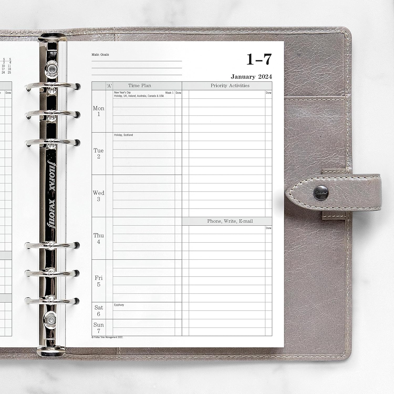 Filofax Calendar Diary Refill, A5 Size, Week-to-View with Appointments, Time Management, White Paper, Ruled, English, 2024 (CTM7051-24)