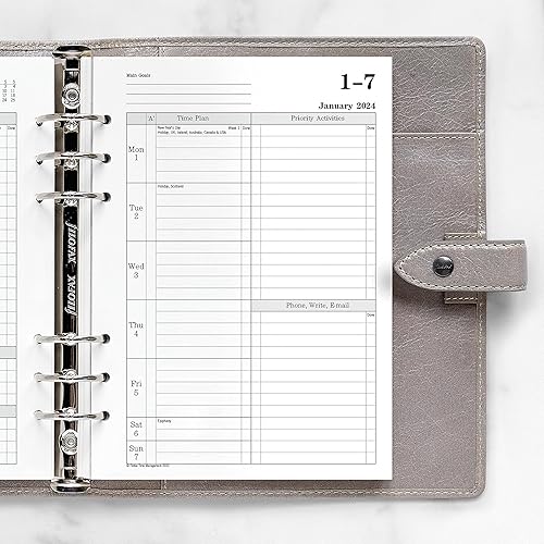 Miniatura 2 de Filofax Recambio de diario de calendario, tamaño A5, vista semanal con citas, gestión del tiempo, papel blanco, a rayas, inglés, 2024 (CTM7051-24)