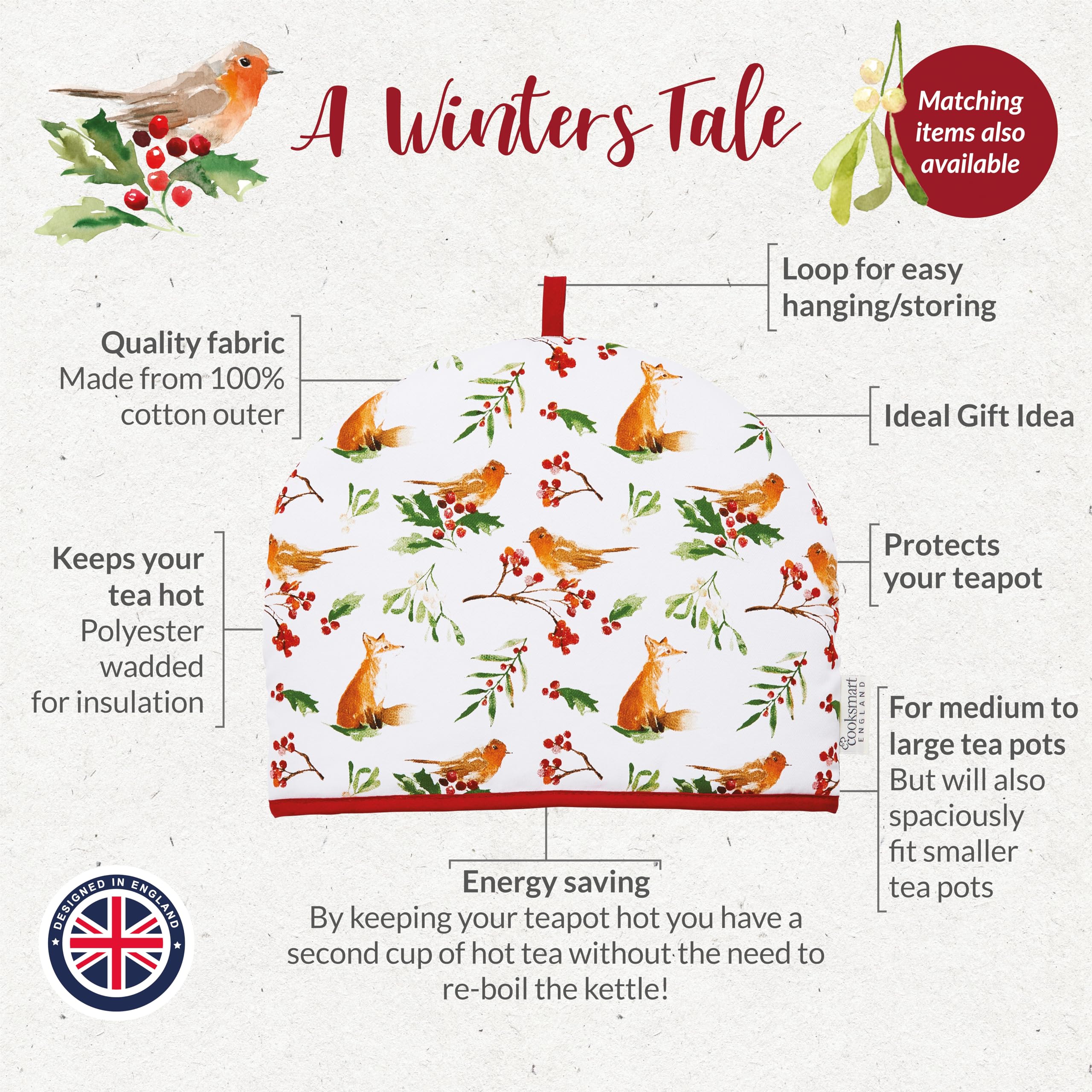 Cooksmart Couvre-théière De Conception Britannique | Chauffe-théière Adapté Aux Théières Petites, Moyennes Ou Grandes | Conçu Par Des Designers Britanniques Au Royaume-Uni