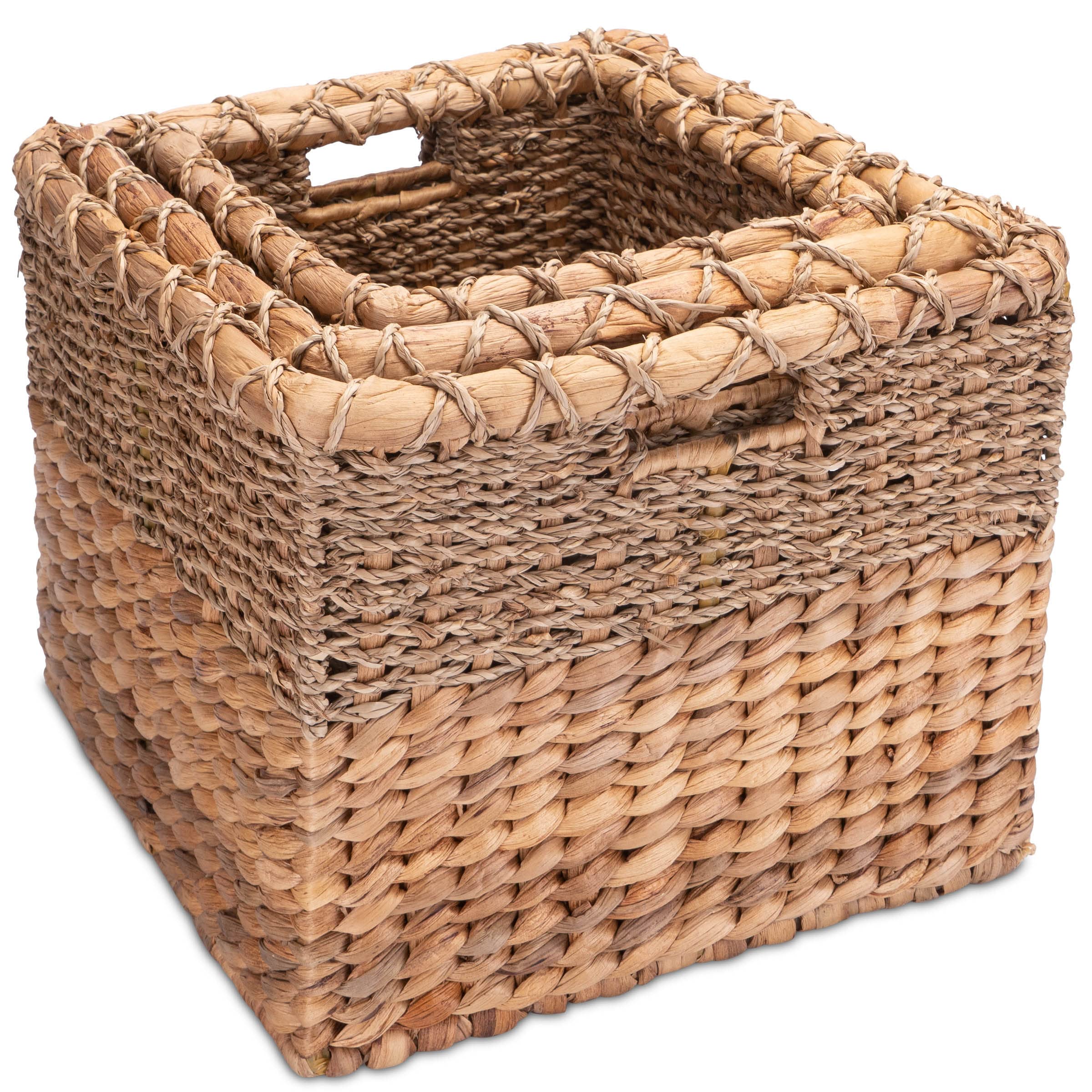 Decorasian - Cesto portaoggetti intrecciato in giacinto d'acqua e zostera, quadrato, set da 3 pezzi