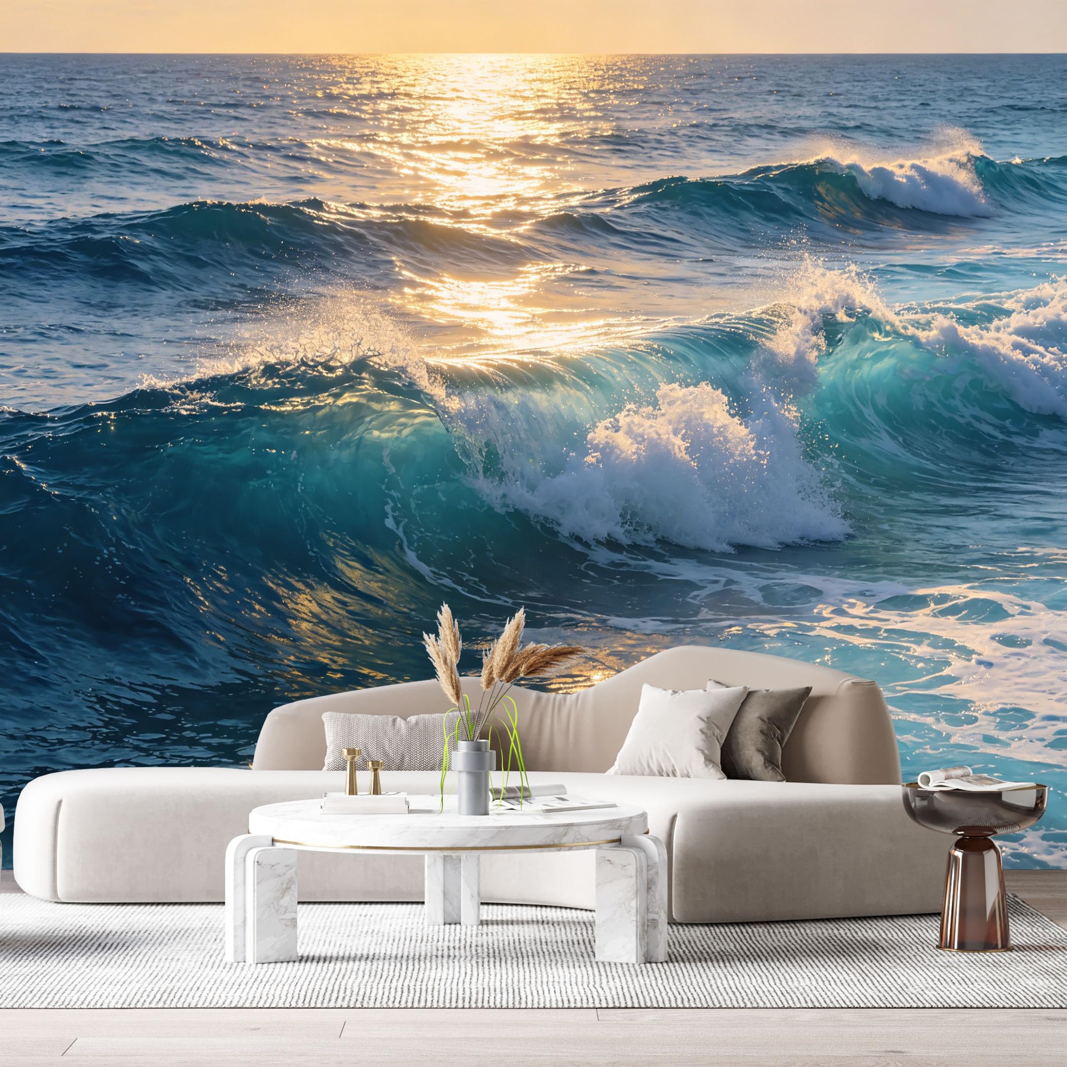 Custom Size Wall Murals Ocean Marine Sunset Waves Water Surface Coastal Seascape SelfAdhesive Wall Fabric Removable Large Wallpaper for Photo Living Room