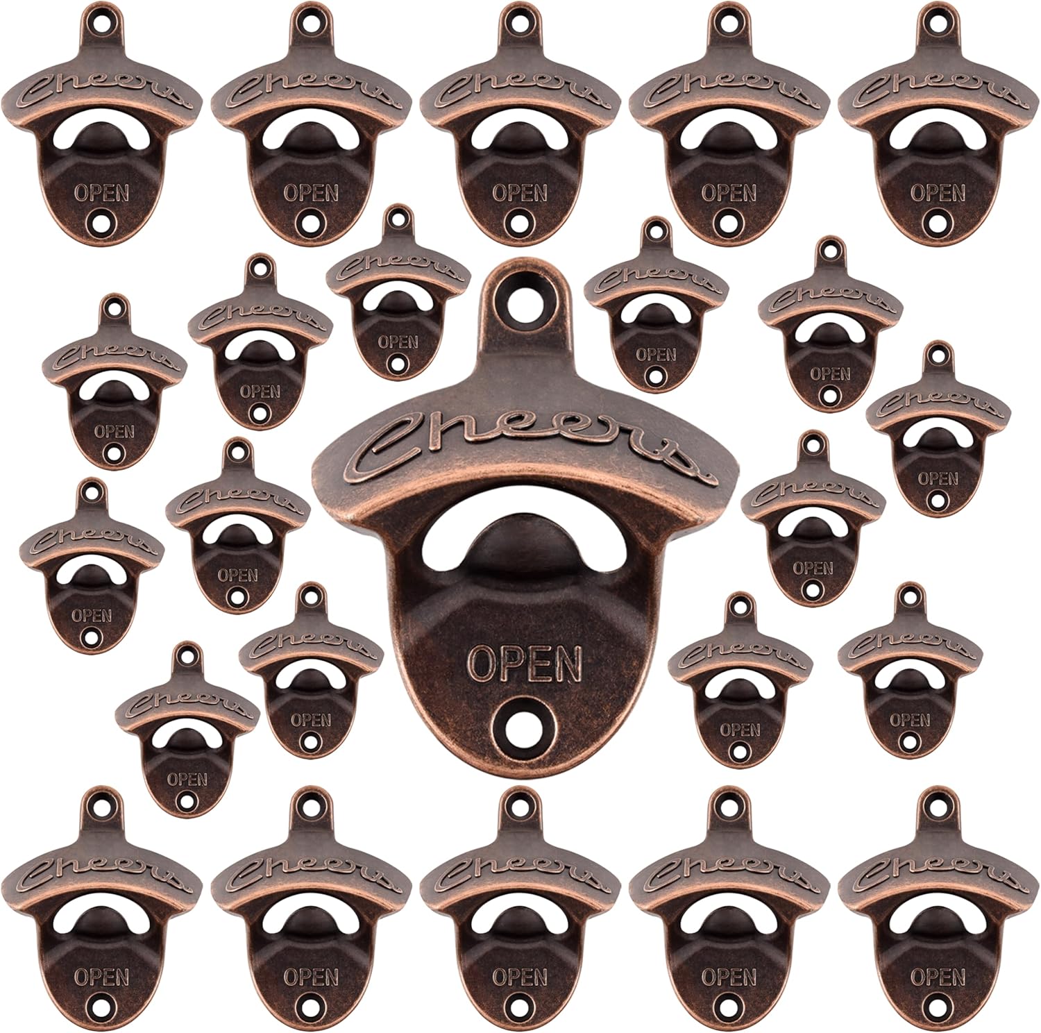24 piezas de abrebotellas montado en la pared, a granel, estilo antiguo, abridor de tapas de cerveza, tornillo en madera, mesa de bricolaje (cobre